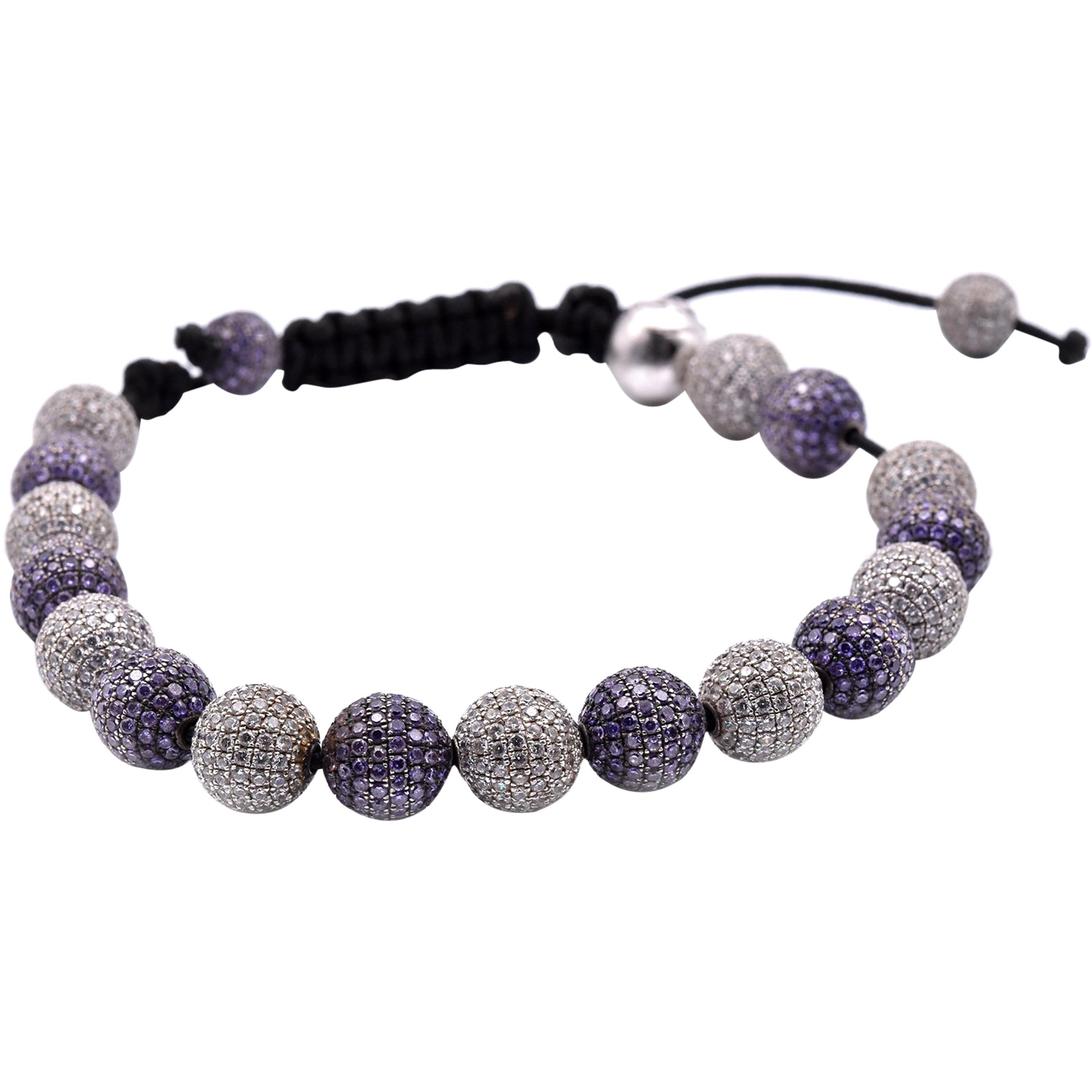 Steel Purple and White Crystal Cord Bolo Bracelet