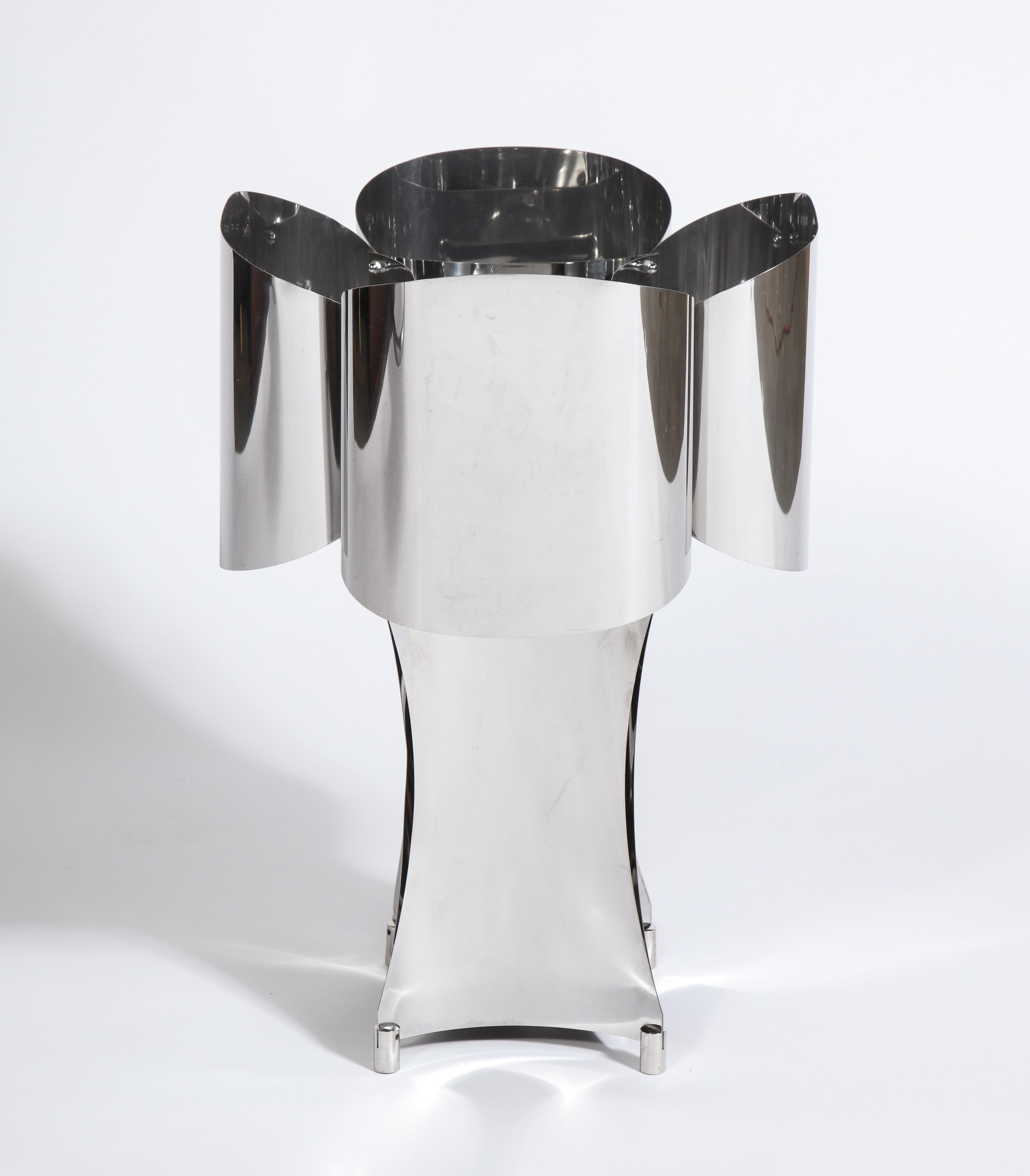 Post-Modern Polished Chrome Ribbon Table Lamp,  France 1980's For Sale