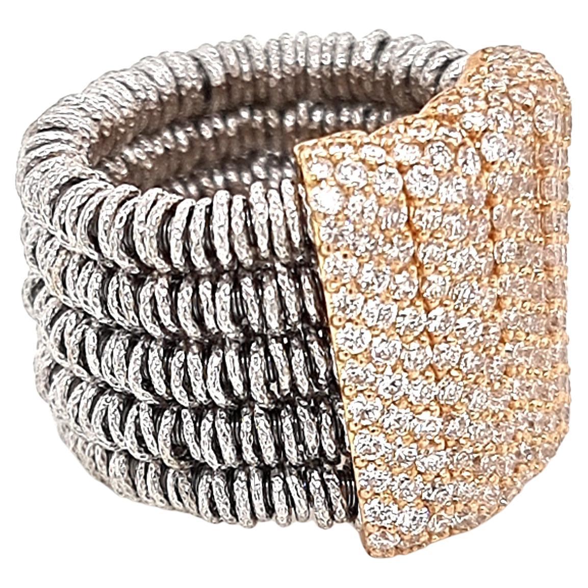 Steel Ring with 18k Gold Elements Encrusted with Diamonds by Roberto Demeglio For Sale