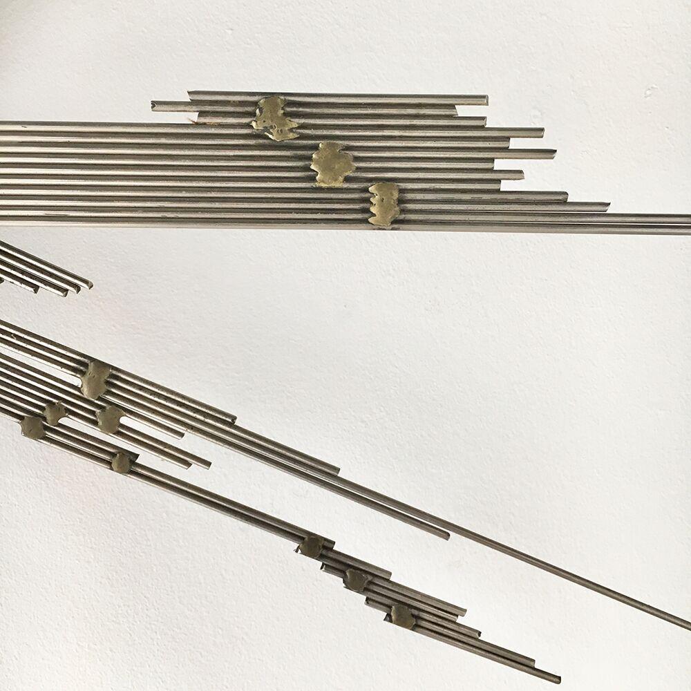 American Steel Rod and Brass Lightning Starburst Wall Sculpture, 1970s For Sale