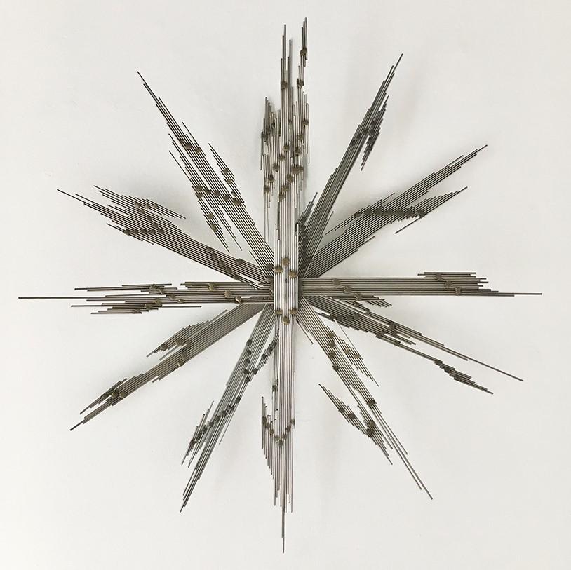 Steel Rod and Brass Lightning Starburst Wall Sculpture, 1970s In Good Condition For Sale In London, GB