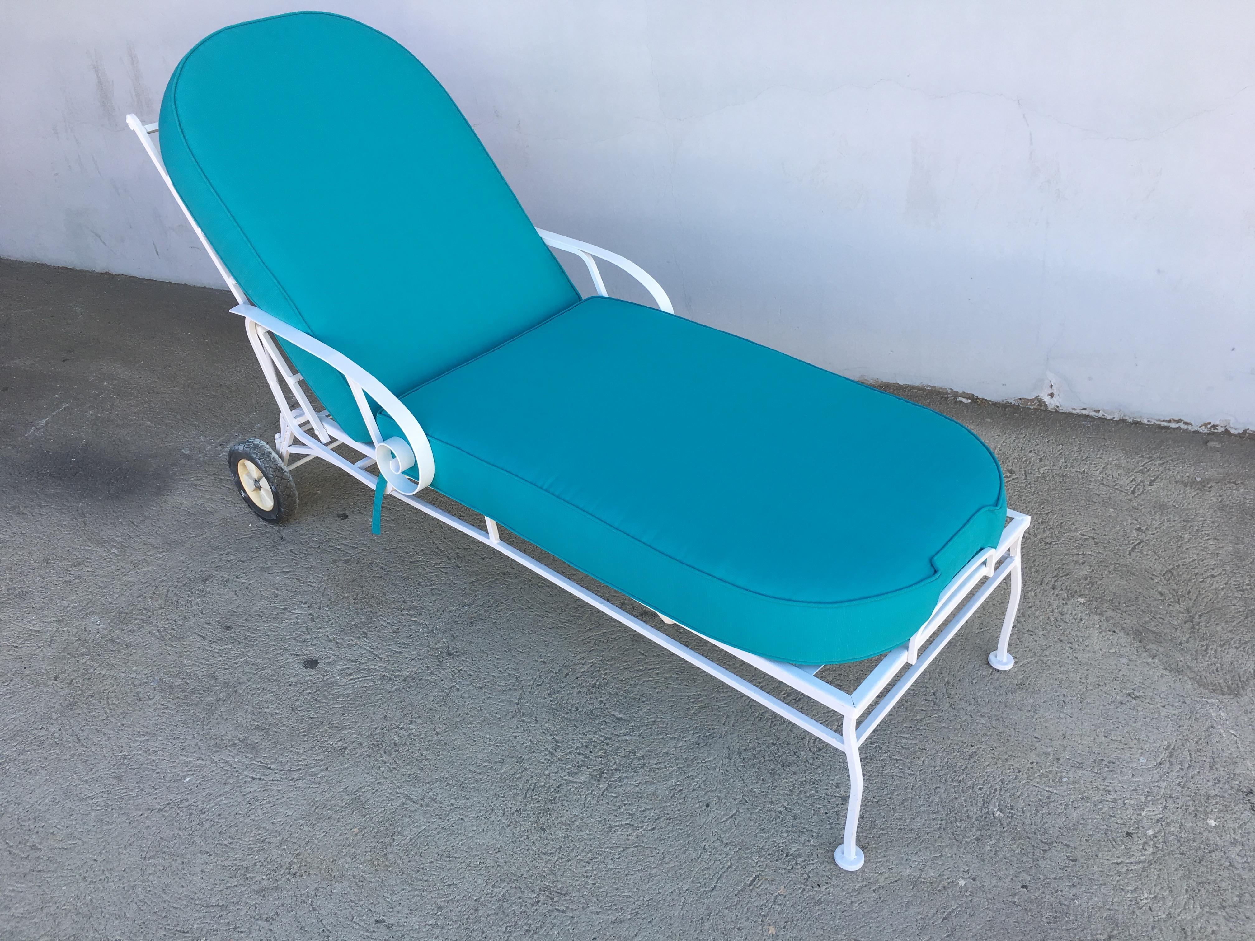 Mid-20th Century Steel Scrolling Reclining Outdoor / Patio Chaise Lounge by Woodard