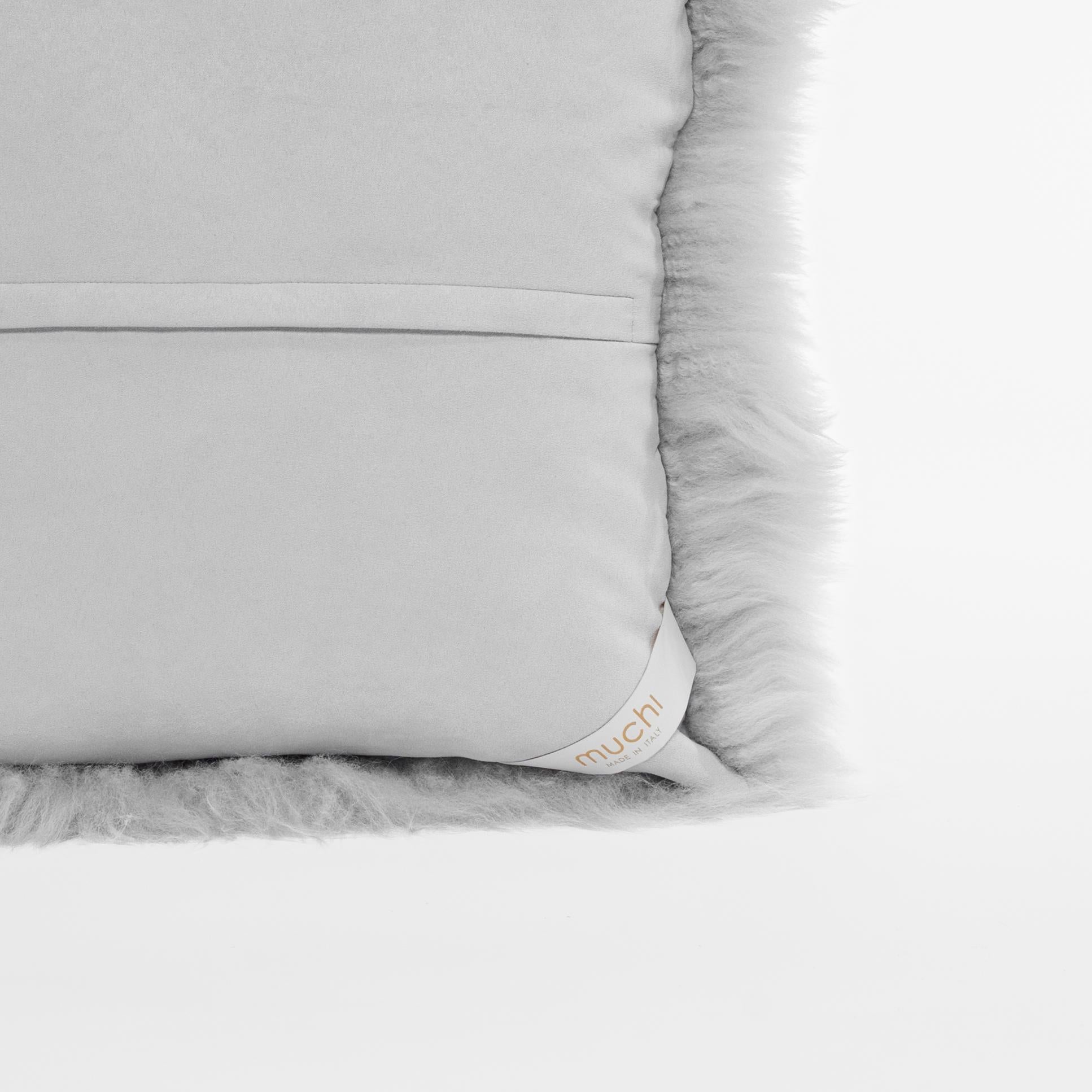 Italian Shearling Sheepskin Light Grey Cushion by Muchi Decor, Made in Italy For Sale