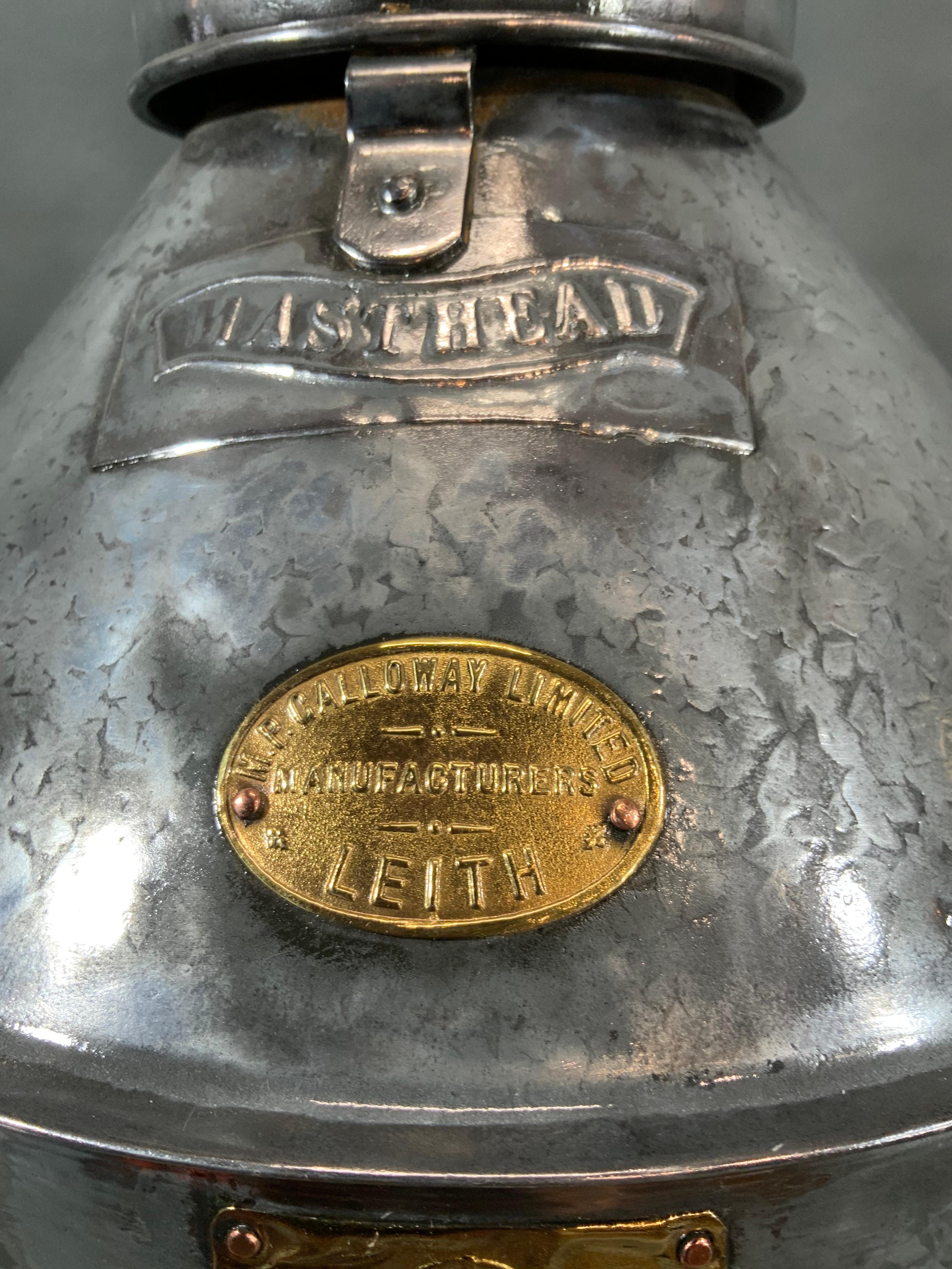 Steel Ship's Masthead Lantern by M.P. Calloway of Leith In Good Condition For Sale In Norwell, MA