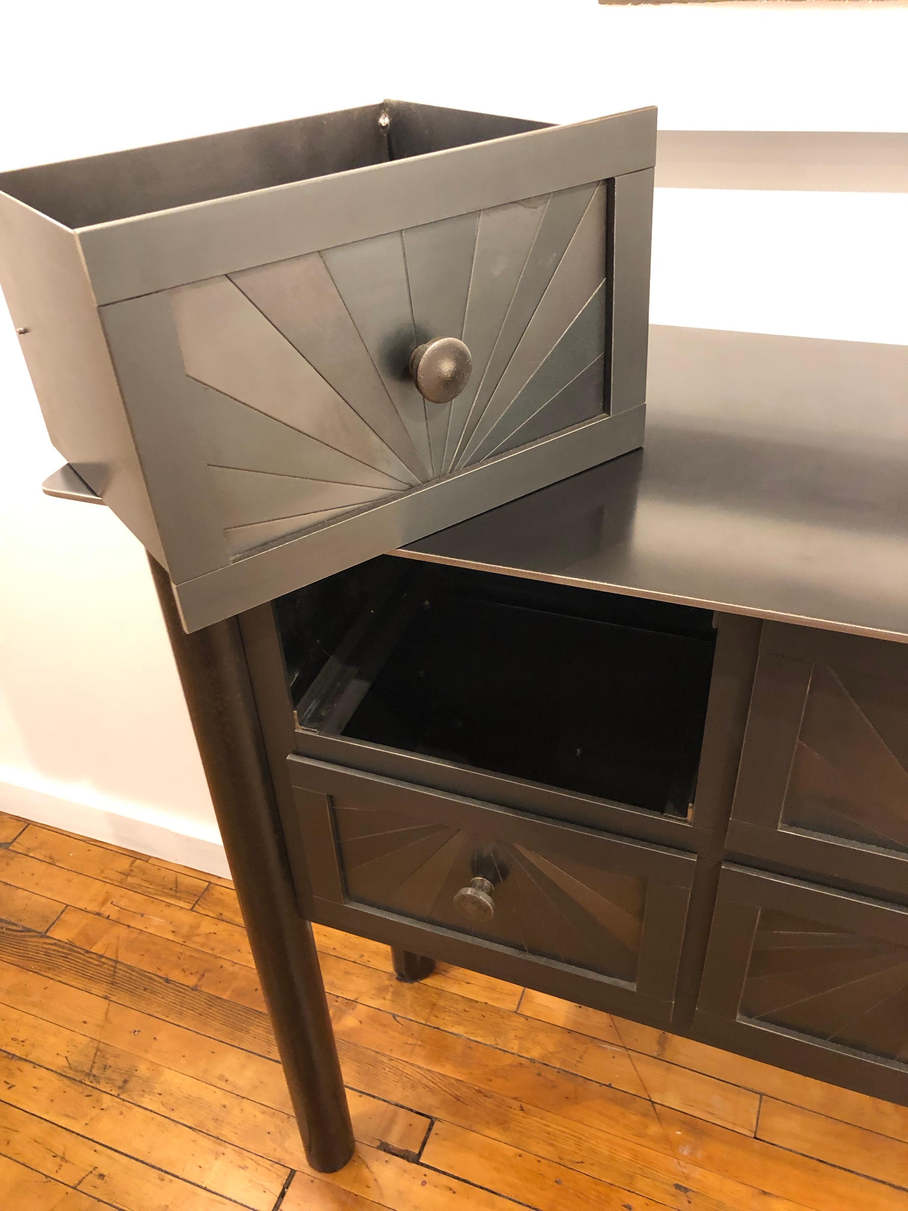 Jim Rose Steel Furniture - Six-Drawer Starburst Counter, Monochromatic Design In New Condition In Chicago, IL