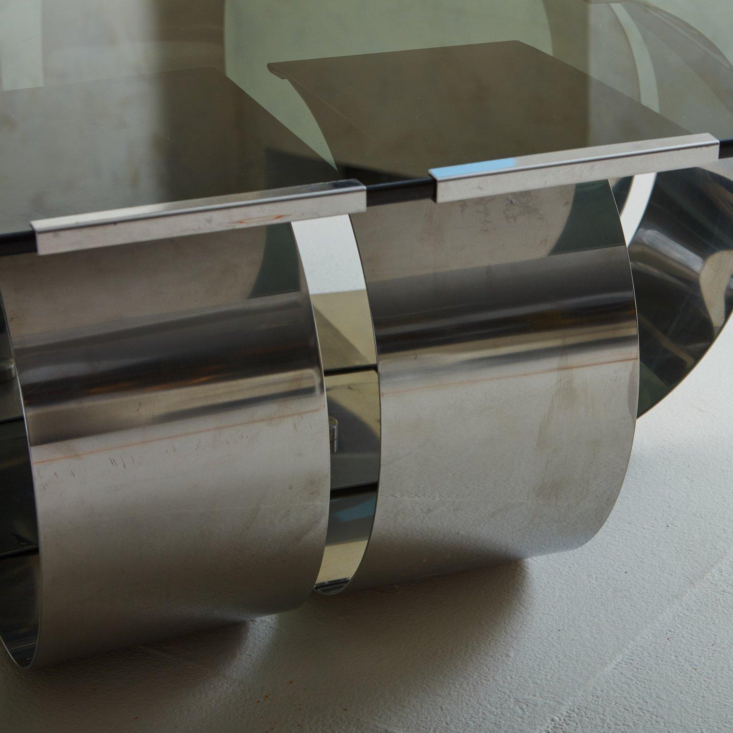 Steel + Smoked Glass Coffee Table by François Monnet, France 1970s For Sale 5