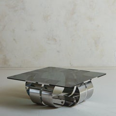 Steel + Smoked Glass Coffee Table by François Monnet, France 1970s