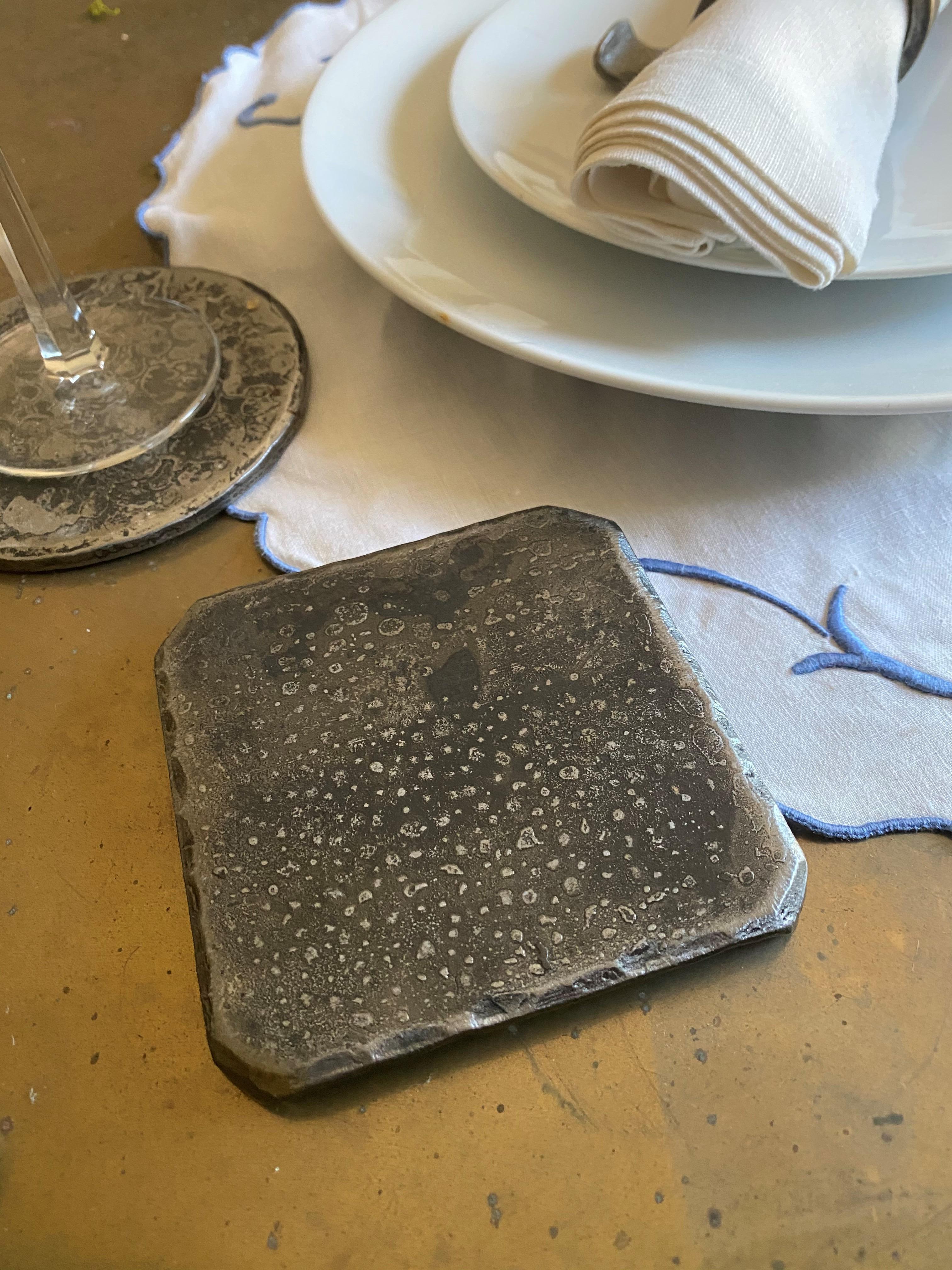 Contemporary Steel Square Coaster with Forged Legs For Sale