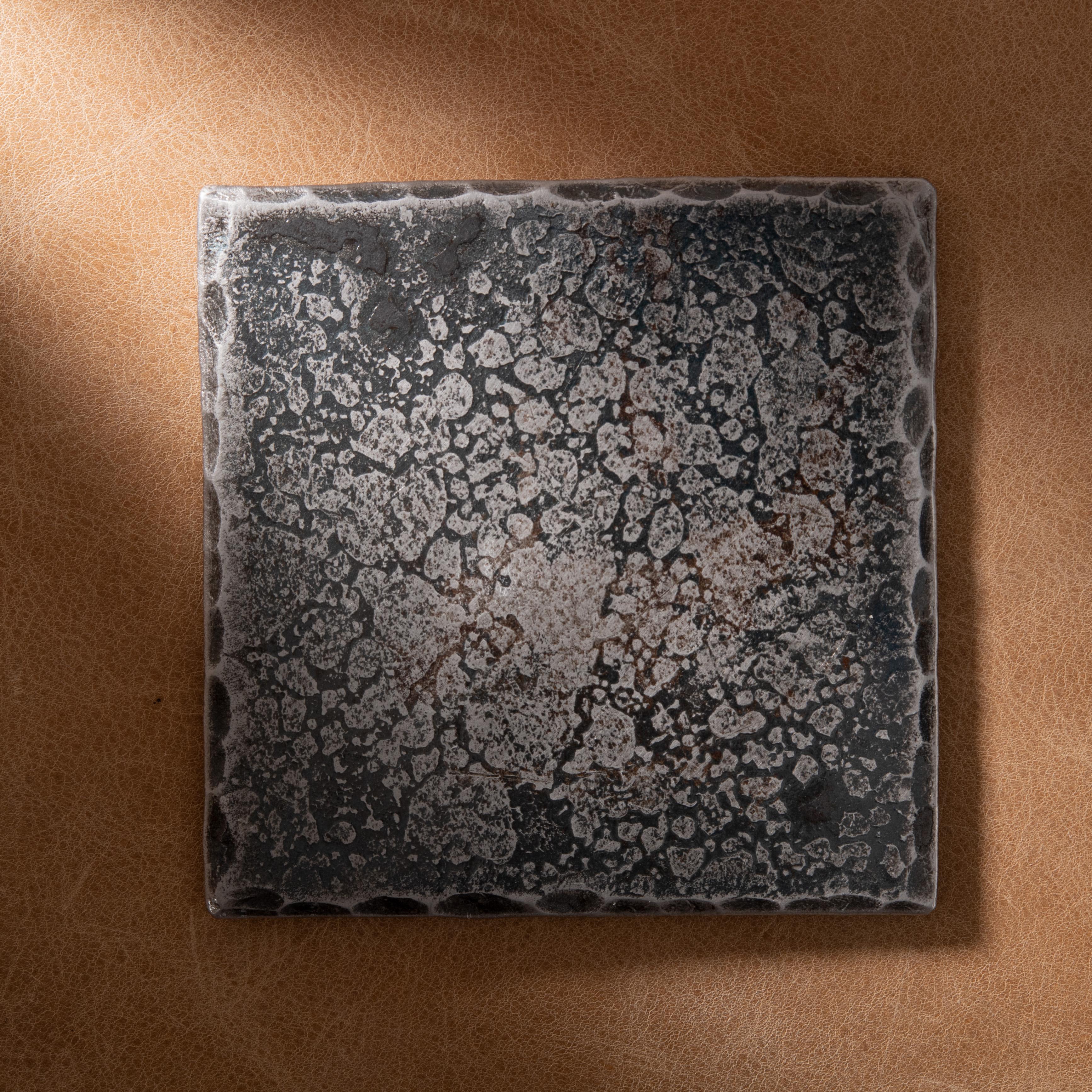 Beveled Steel Square Coaster with Hammered and Forged Surface For Sale