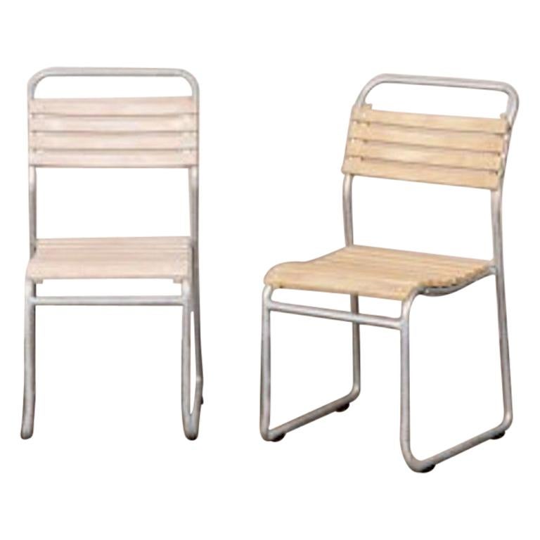 Steel Stacking Chairs with Slatted Seats, 20th Century For Sale