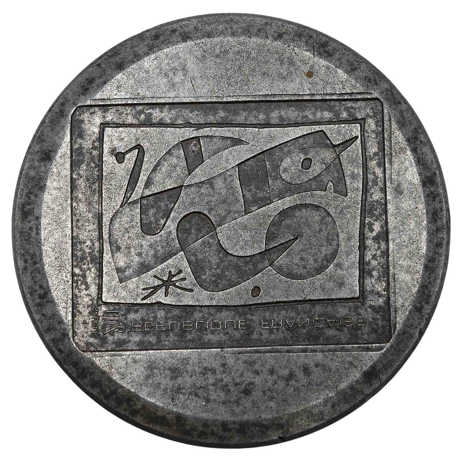 Steel Stamp Coinage Joan Mirò, 1974 For Sale