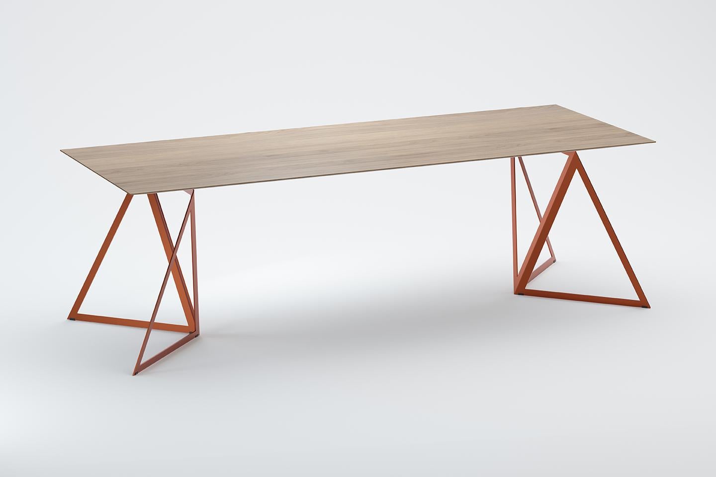 Contemporary Steel Stand Table 240 Oak by Sebastian Scherer For Sale