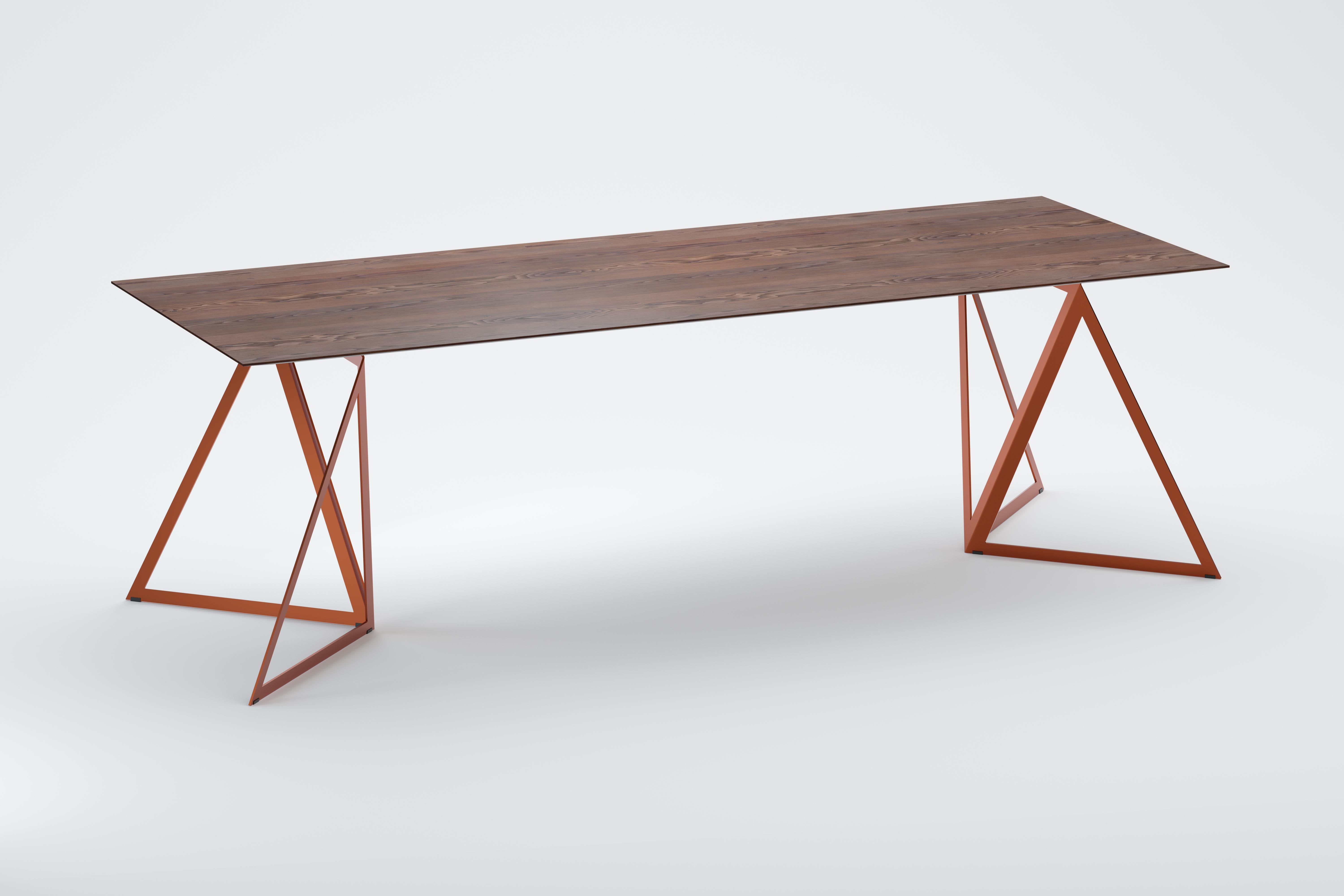 Contemporary Steel Stand Table 240 Walnut by Sebastian Scherer For Sale
