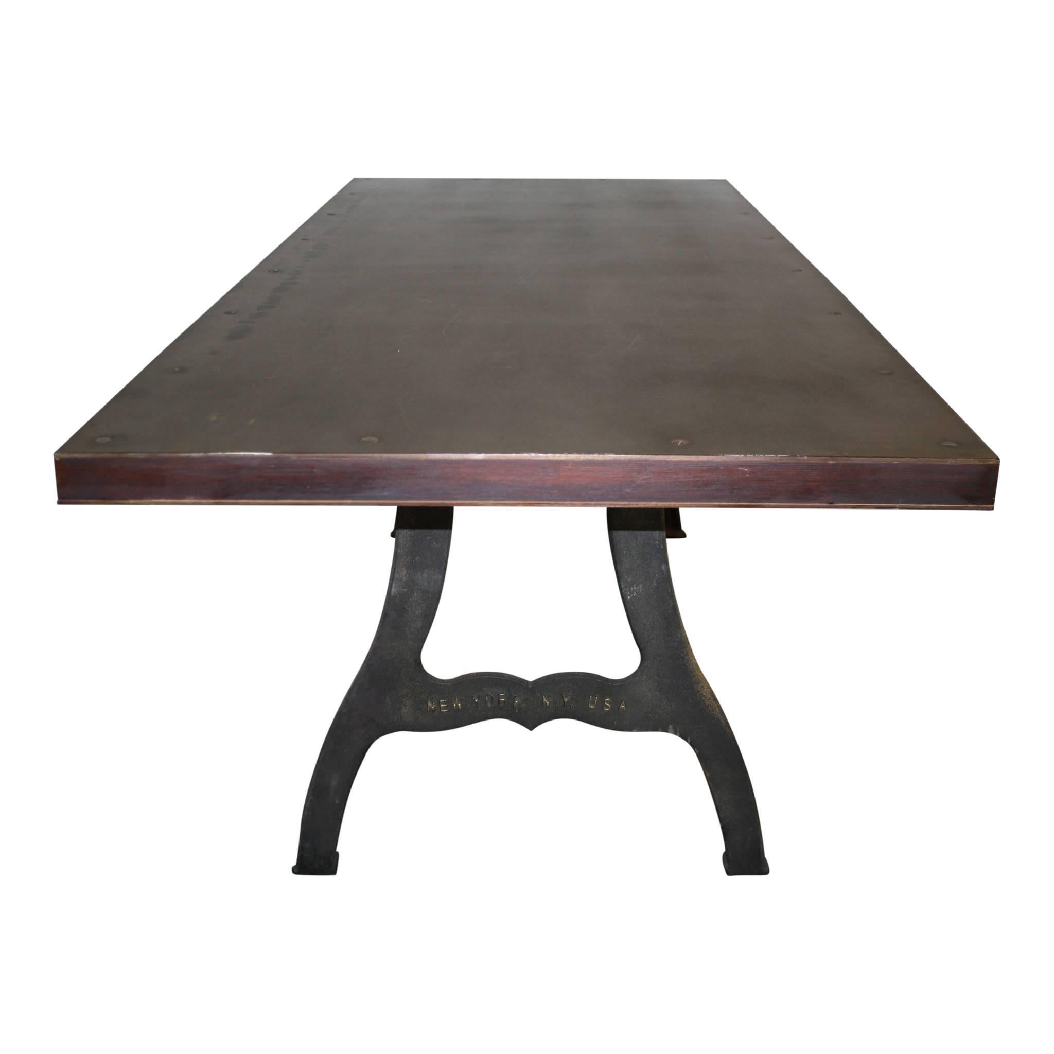 Industrial Steel Table with Cast Iron Legs