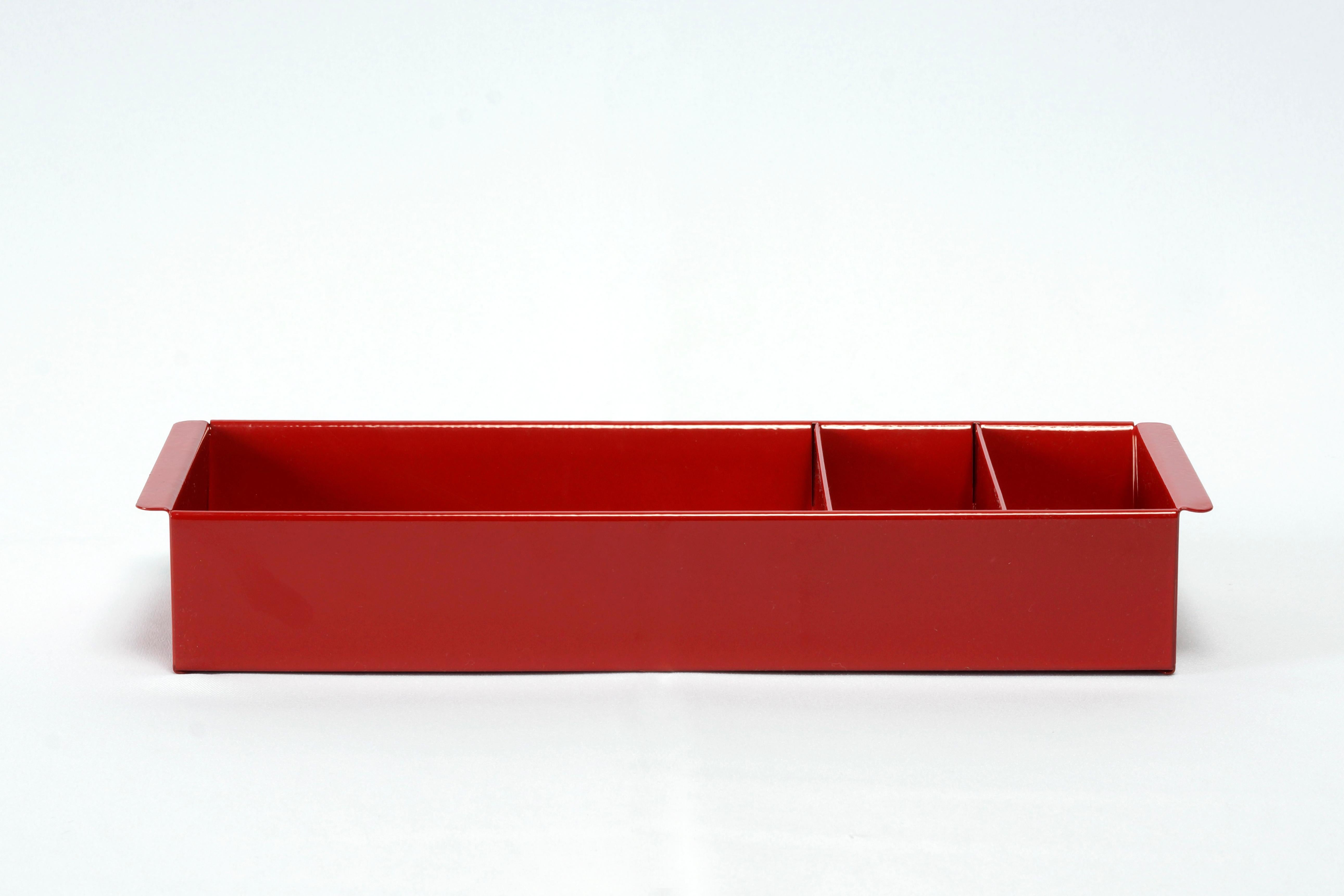 Mid-Century Modern Steel Tanker Drawer Insert Repurposed as Organizer, Refinished in Ruby Red