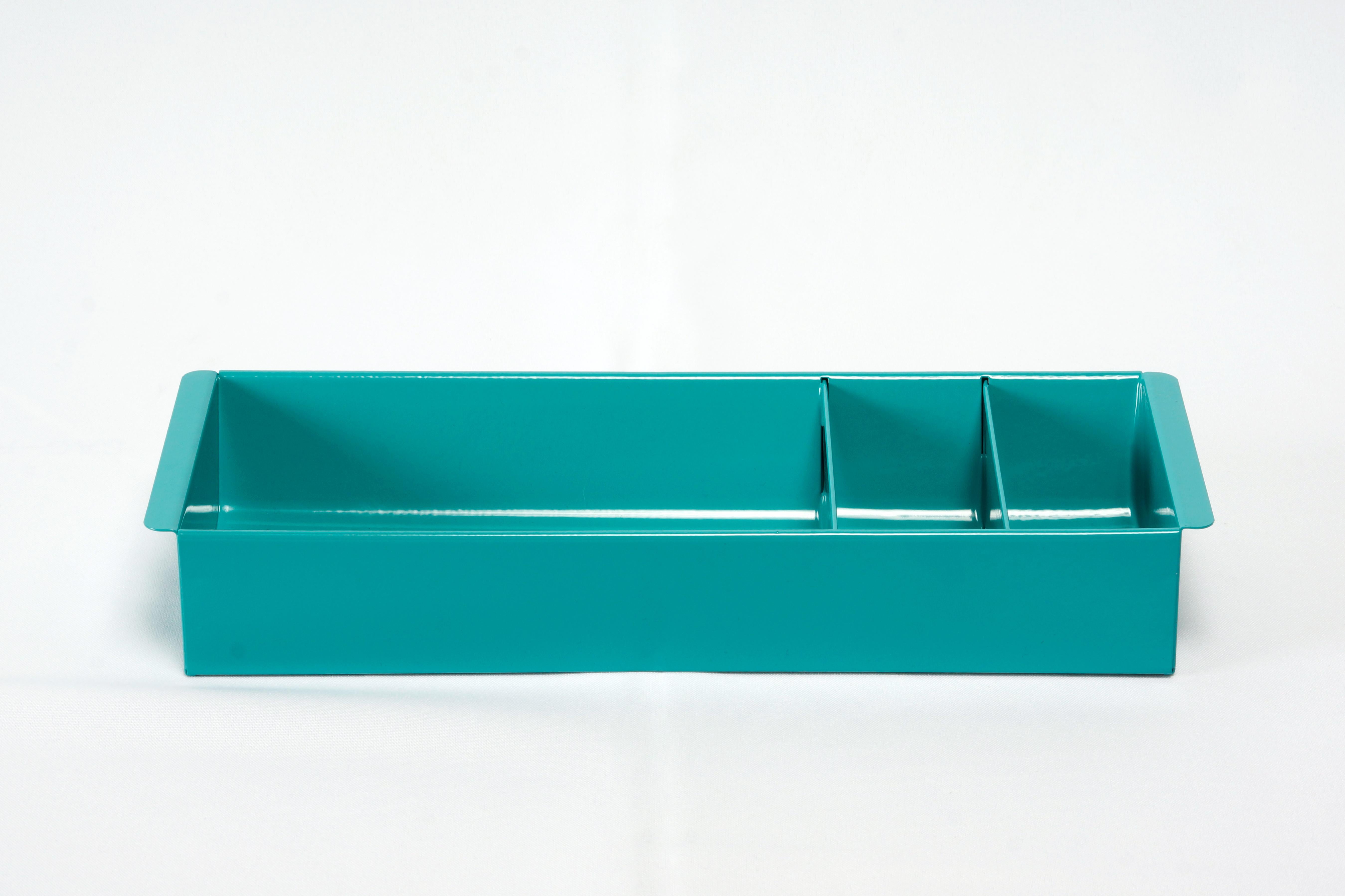 American Steel Tanker Drawer Insert Repurposed as Organizer, Refinished in Turquoise