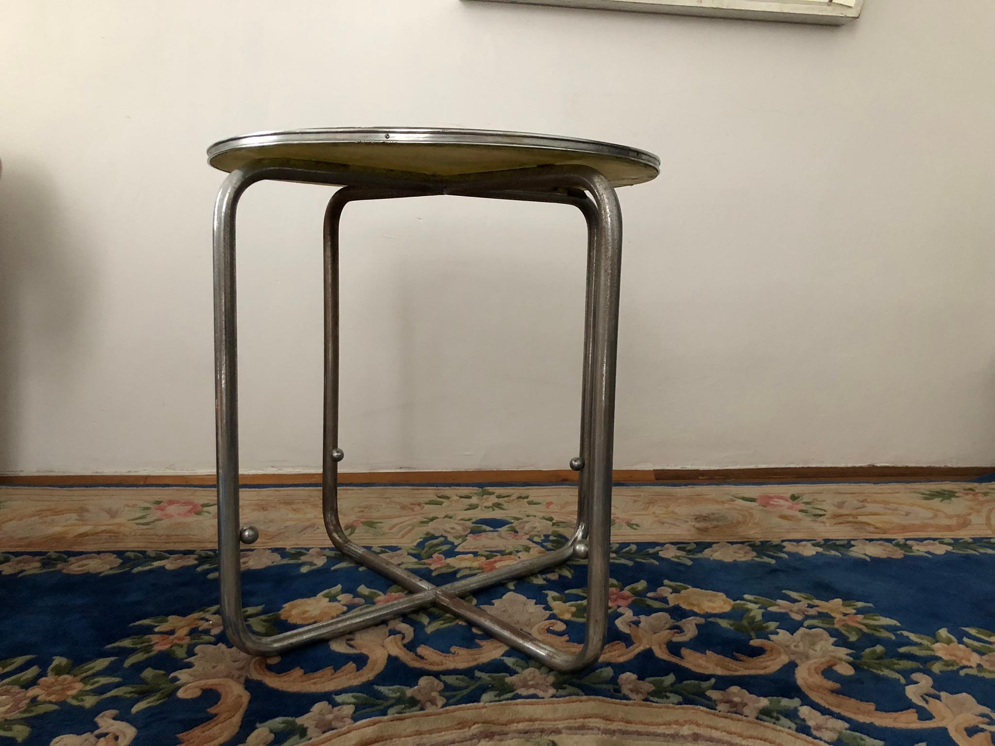 Bauhaus Steel Tube Side Table with Solid Onyx Plate For Sale