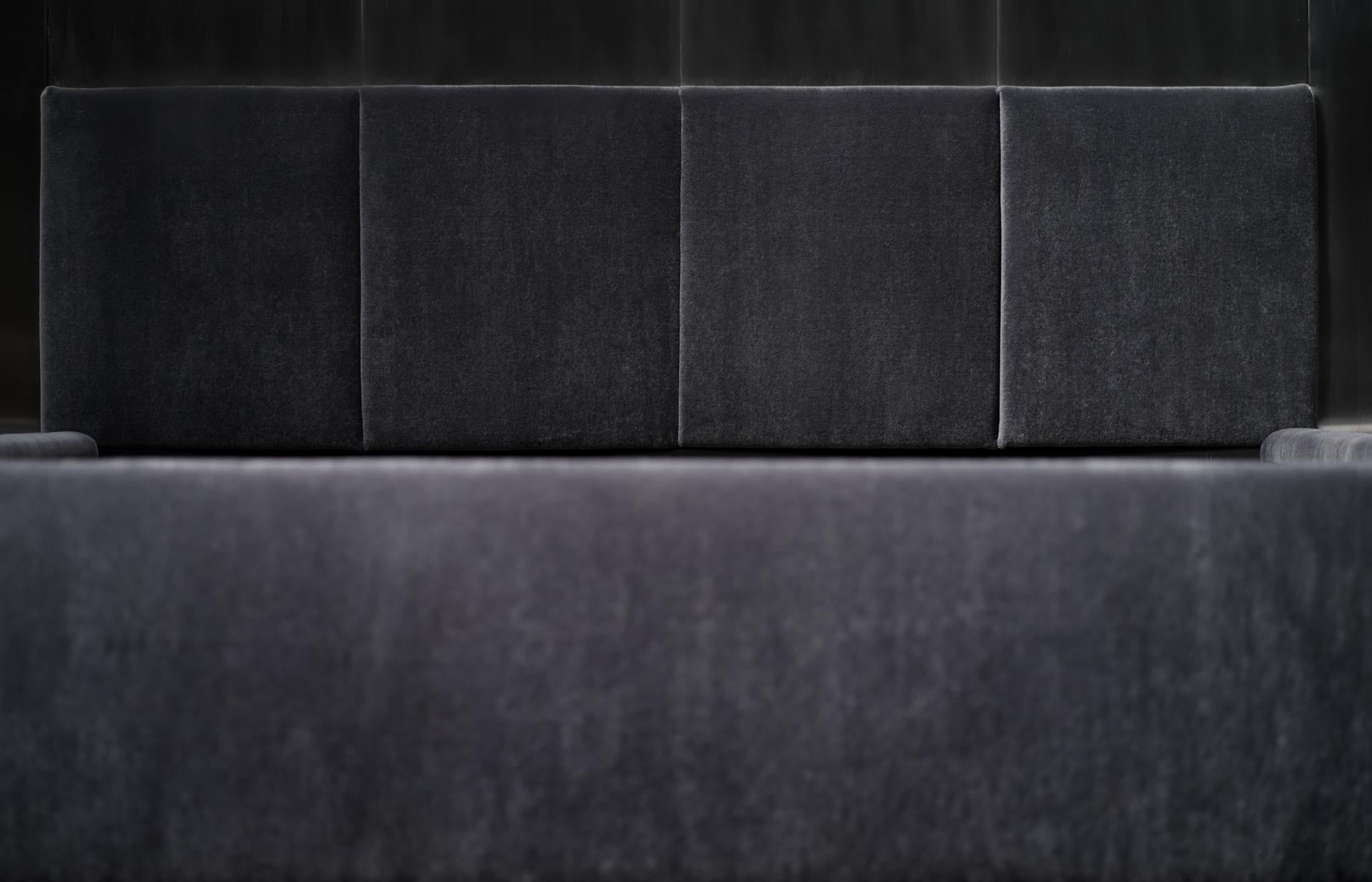 Steel Upholstered Headboard Bed, By Studio Balestra In New Condition For Sale In Los Angeles, CA