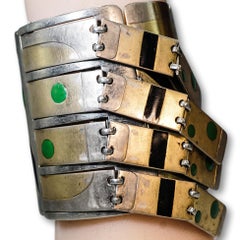 Steel Vintage Bangle with Vermeil Gold and Black and Green Enamel