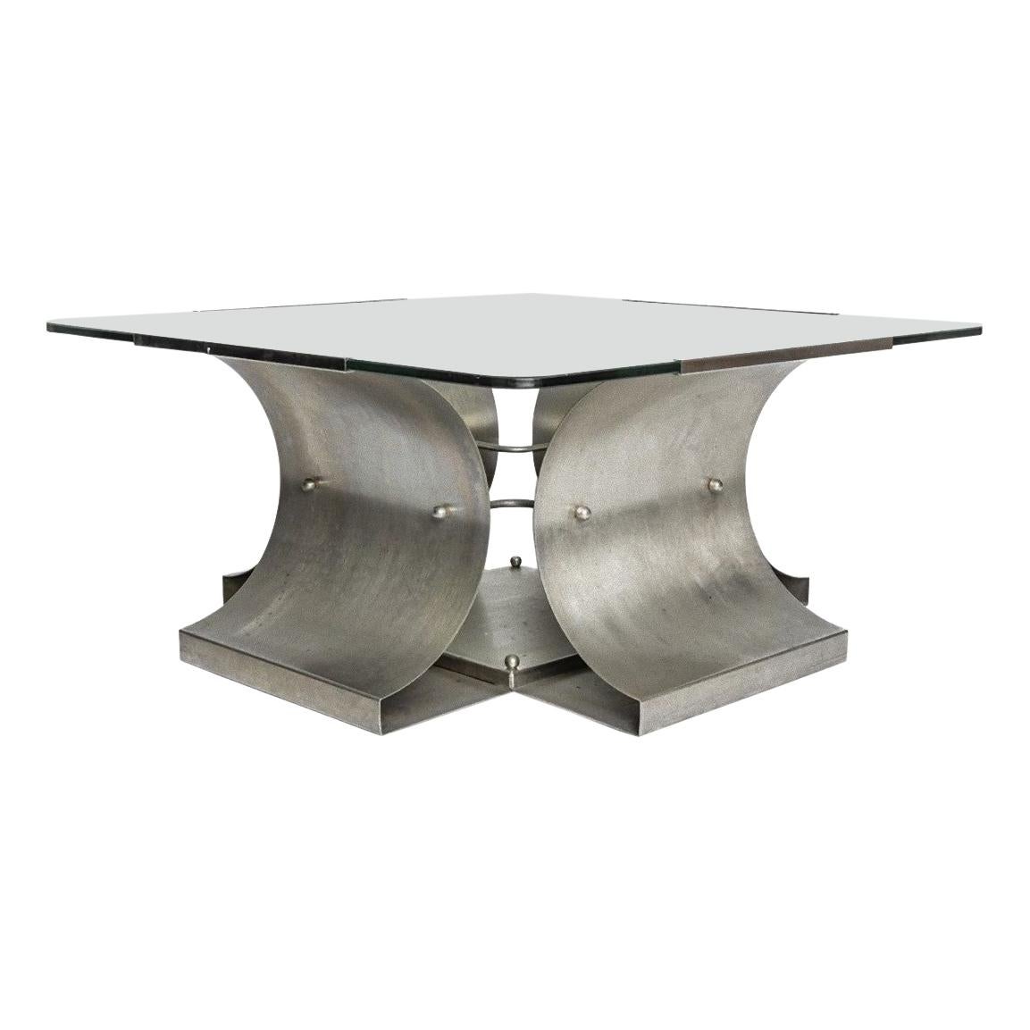 Stainless Steel And Glass Coffee Table By Francois Ca. 1970 For