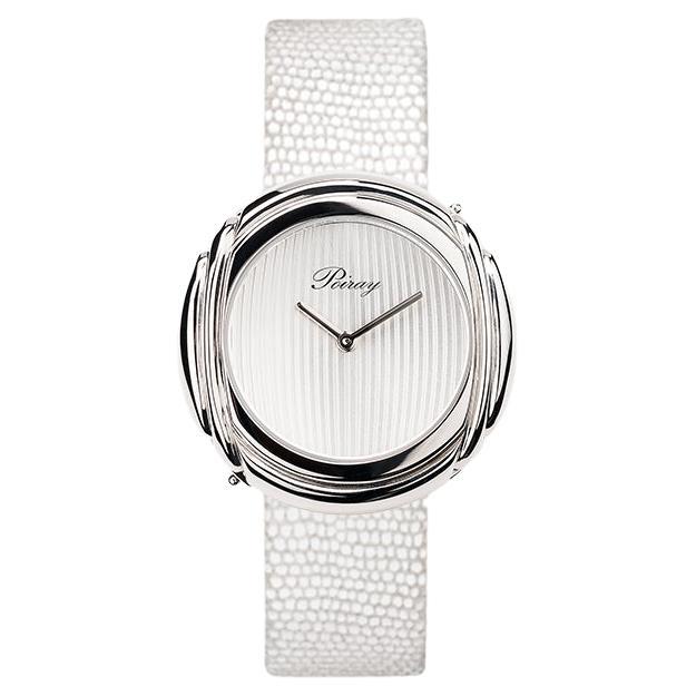 Steel Watch, White Goatskin Strap, Rive Droite Collection For Sale