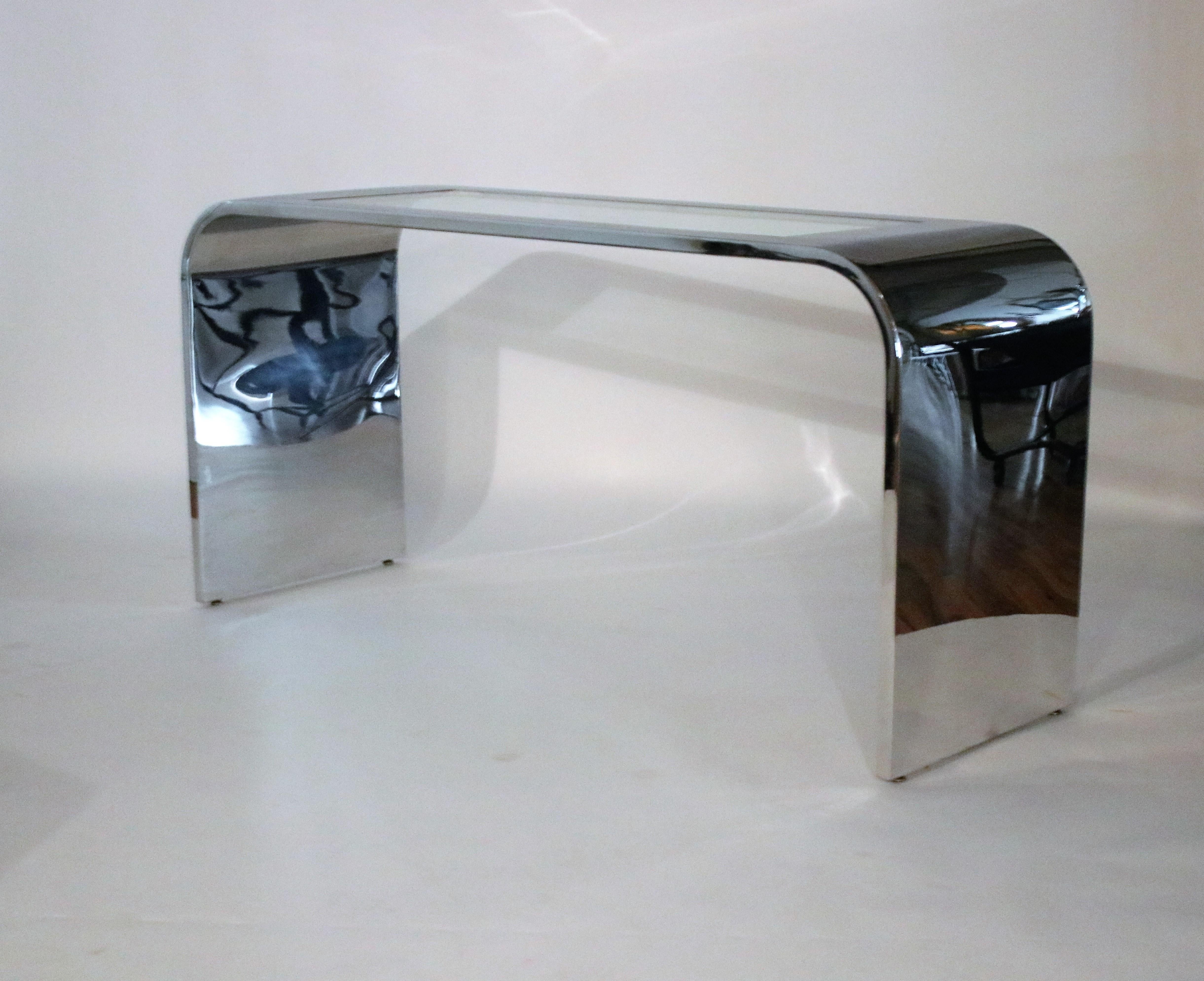 Post-Modern Steel Waterfall Console Table by Stanley Jay Friedman for Brueton For Sale