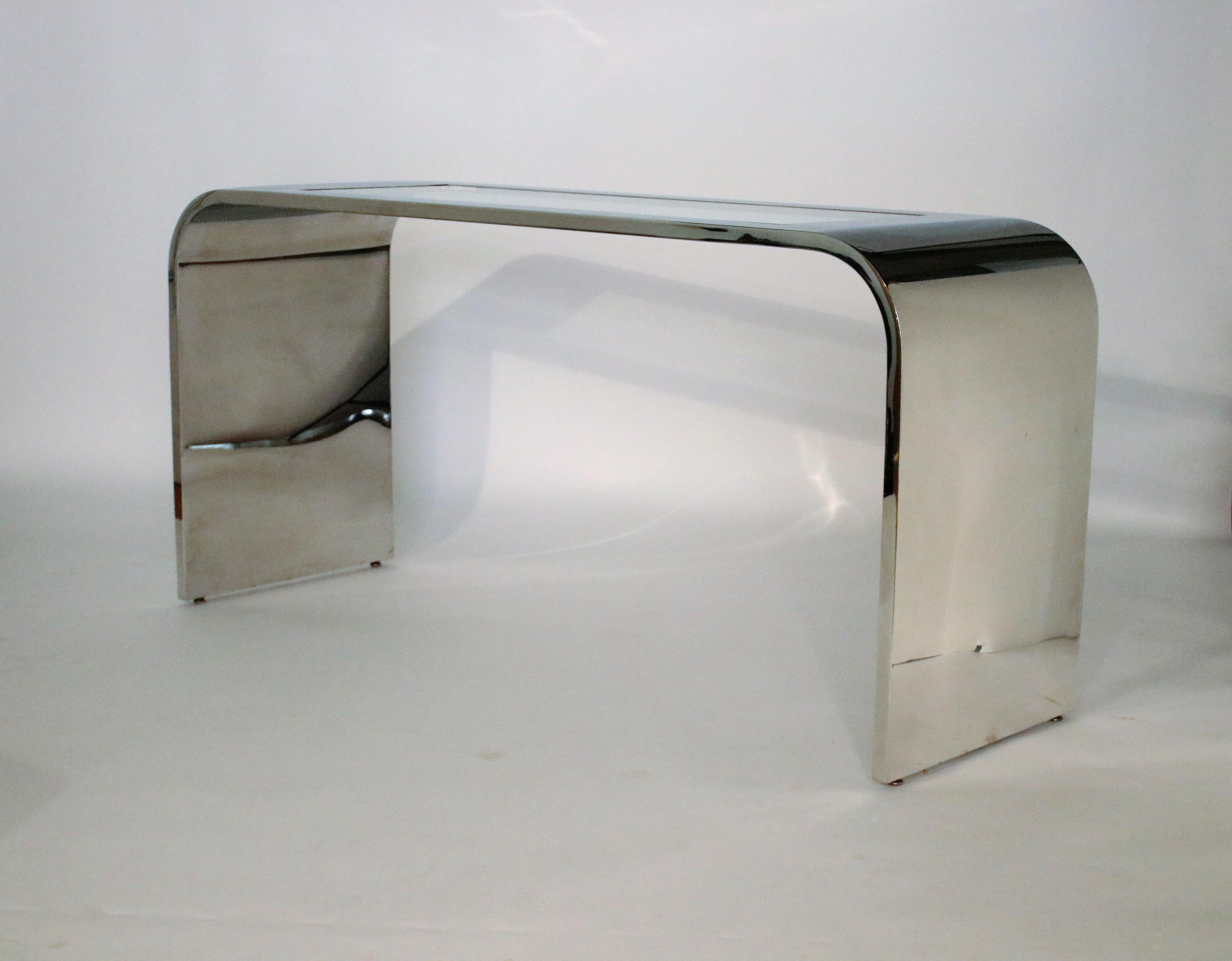 Polished Steel Waterfall Console Table by Stanley Jay Friedman for Brueton For Sale