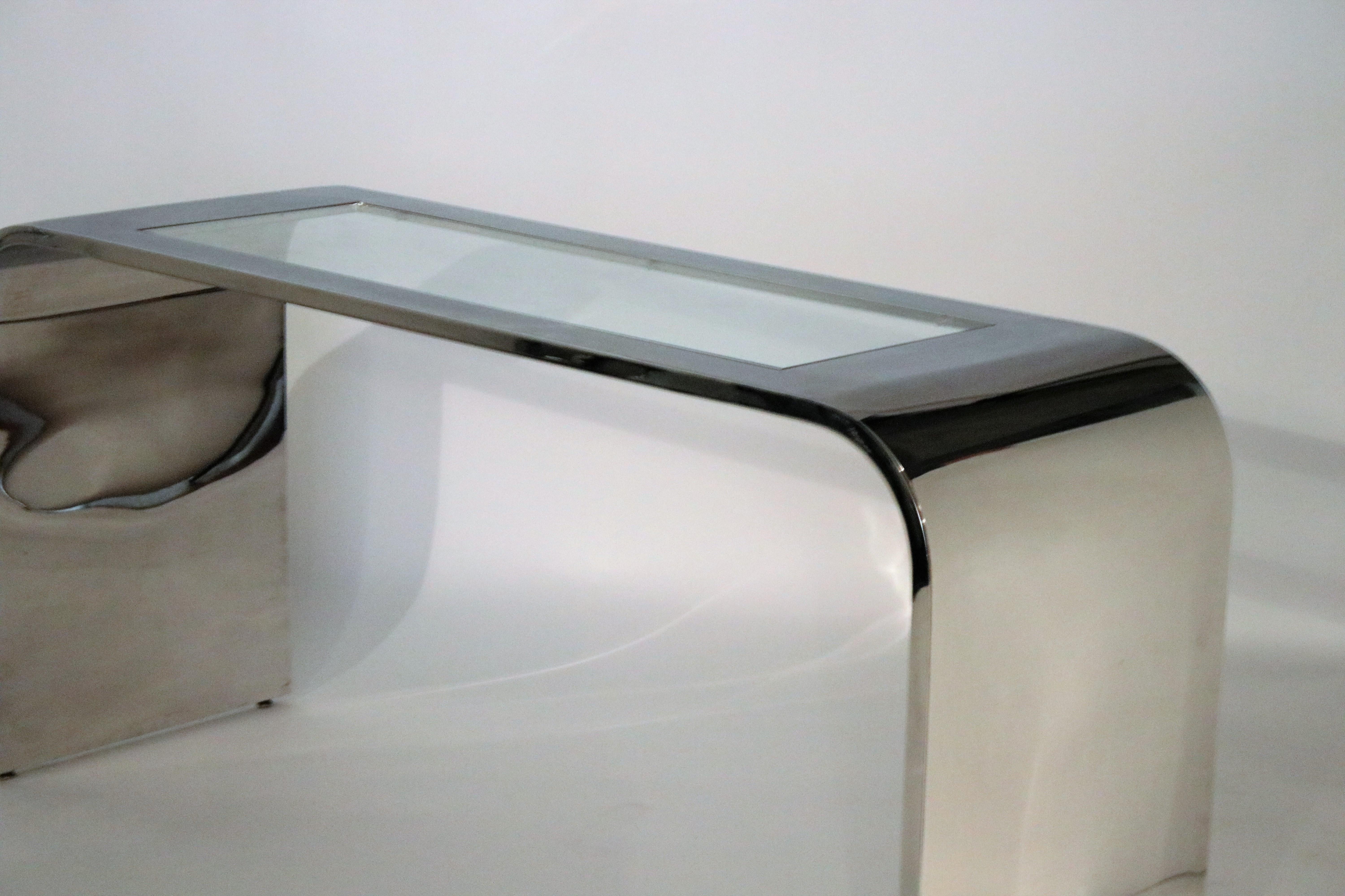 Steel Waterfall Console Table by Stanley Jay Friedman for Brueton In Good Condition For Sale In Chicago, IL