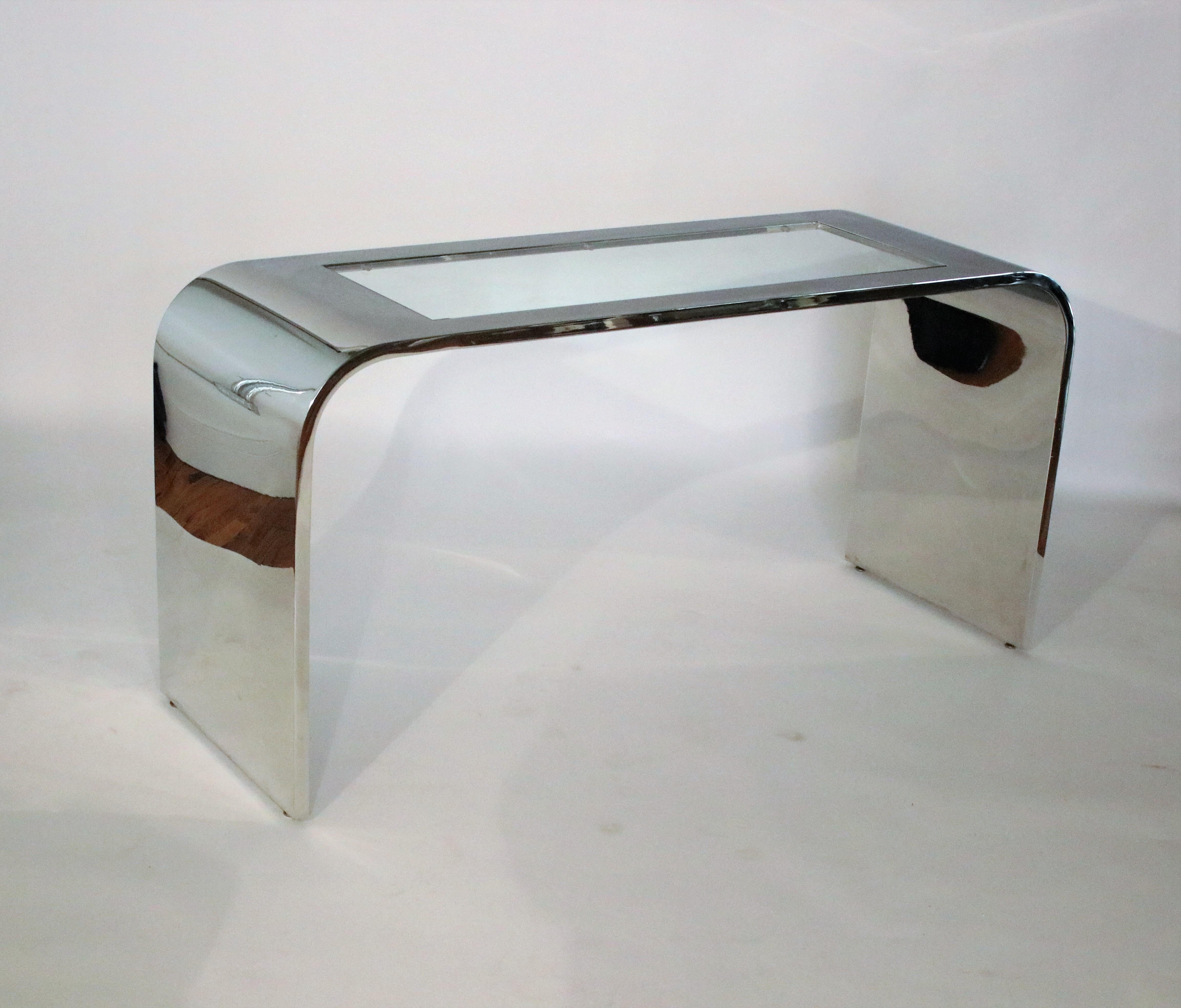 Verre Table console cascade en acier par Stanley Jay Friedman pour Brueton en vente