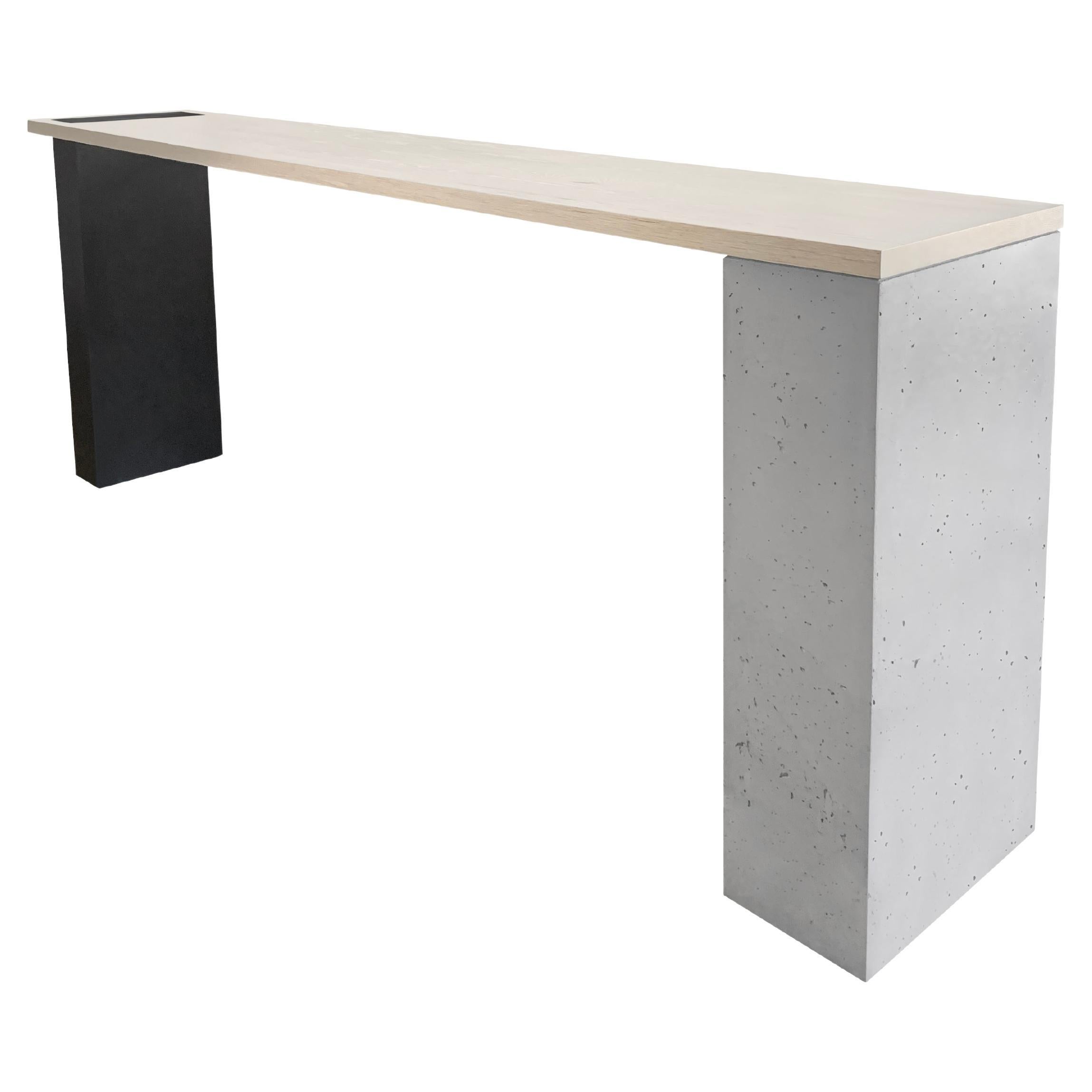 Steel, White Oak and Concrete "C-2" Console For Sale