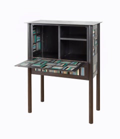 Steel Wine and Bar Cabinet with Fold Down Door, Functional Art Steel Furniture