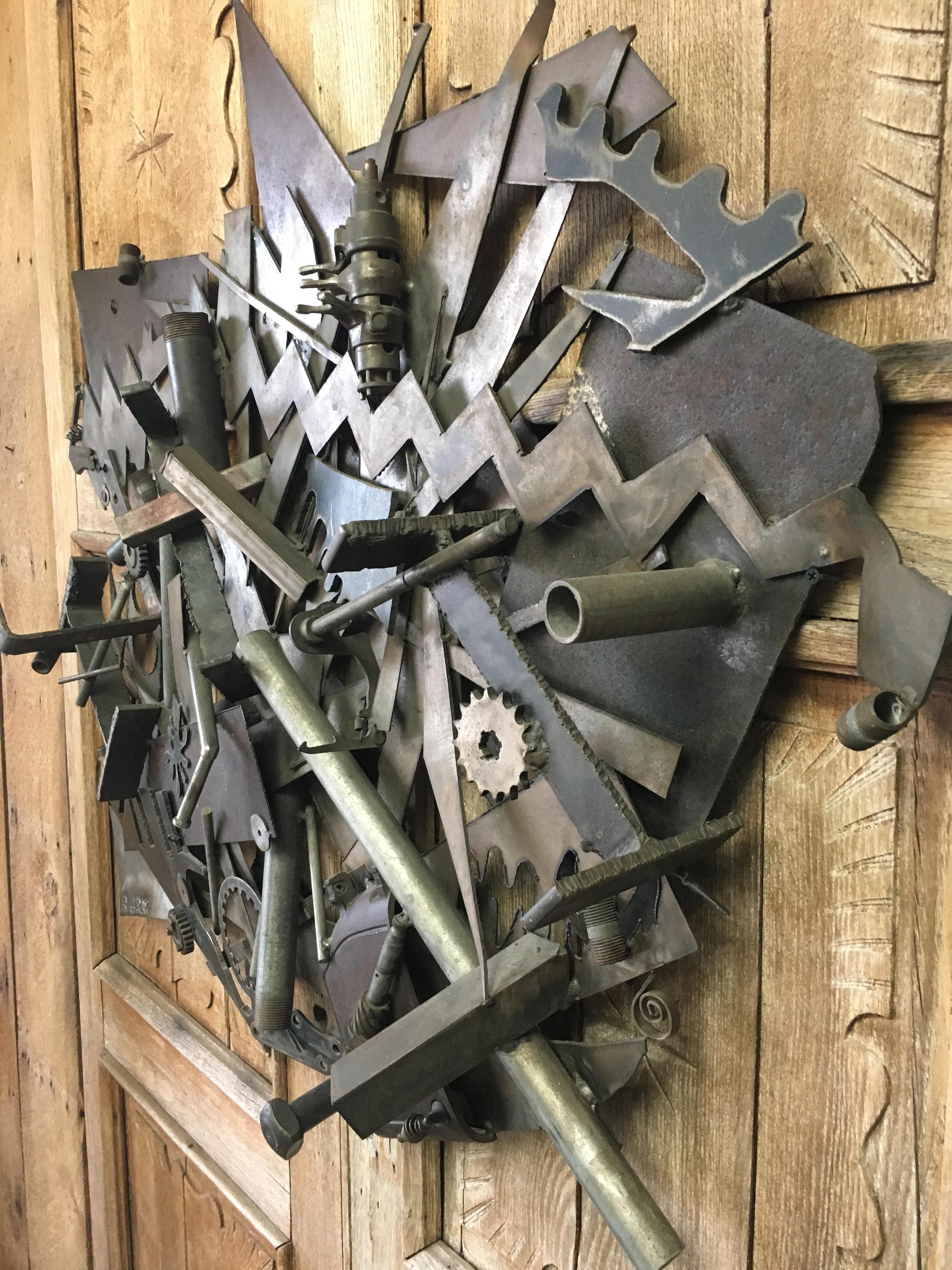 Steel with Found Objects Brutal Wall Sculpture by Bruce Gray 5