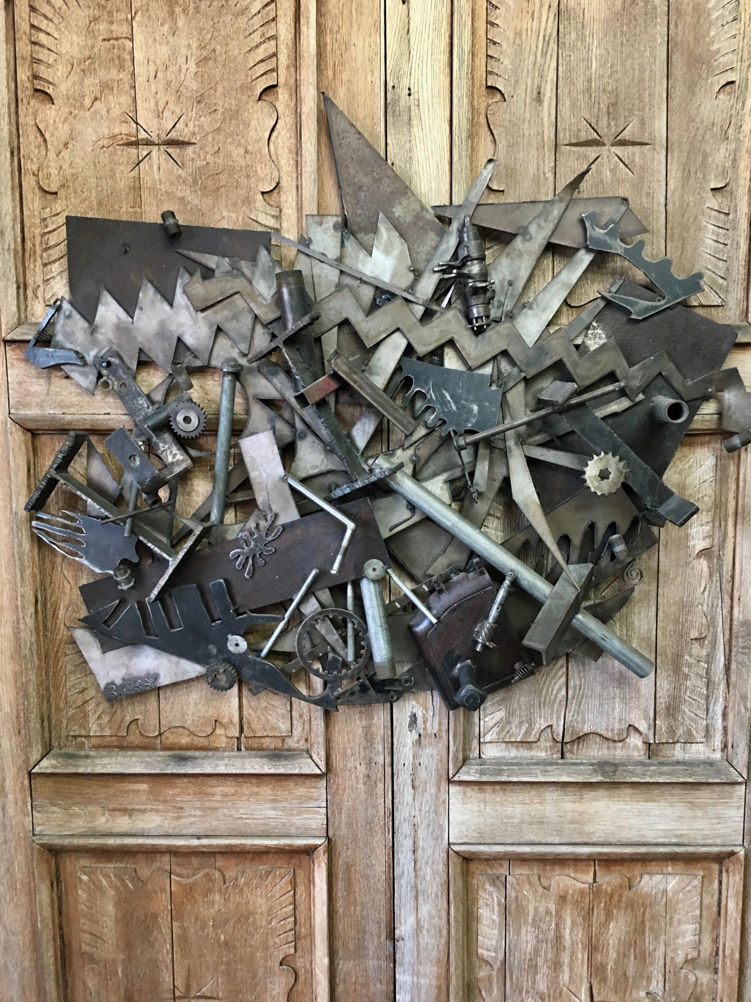 Steel with Found Objects Brutal Wall Sculpture by Bruce Gray In Good Condition In Denton, TX
