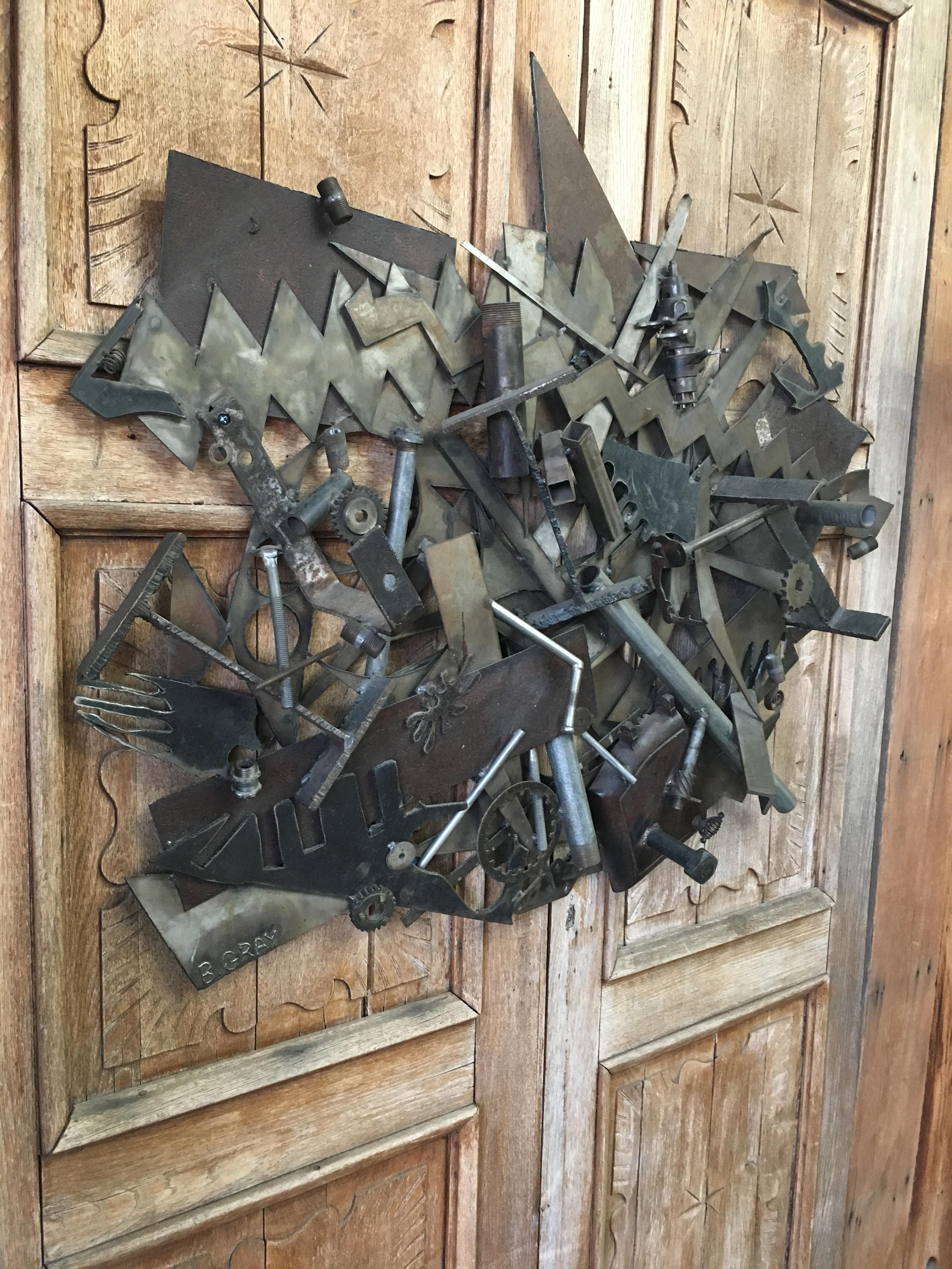 20th Century Steel with Found Objects Brutal Wall Sculpture by Bruce Gray
