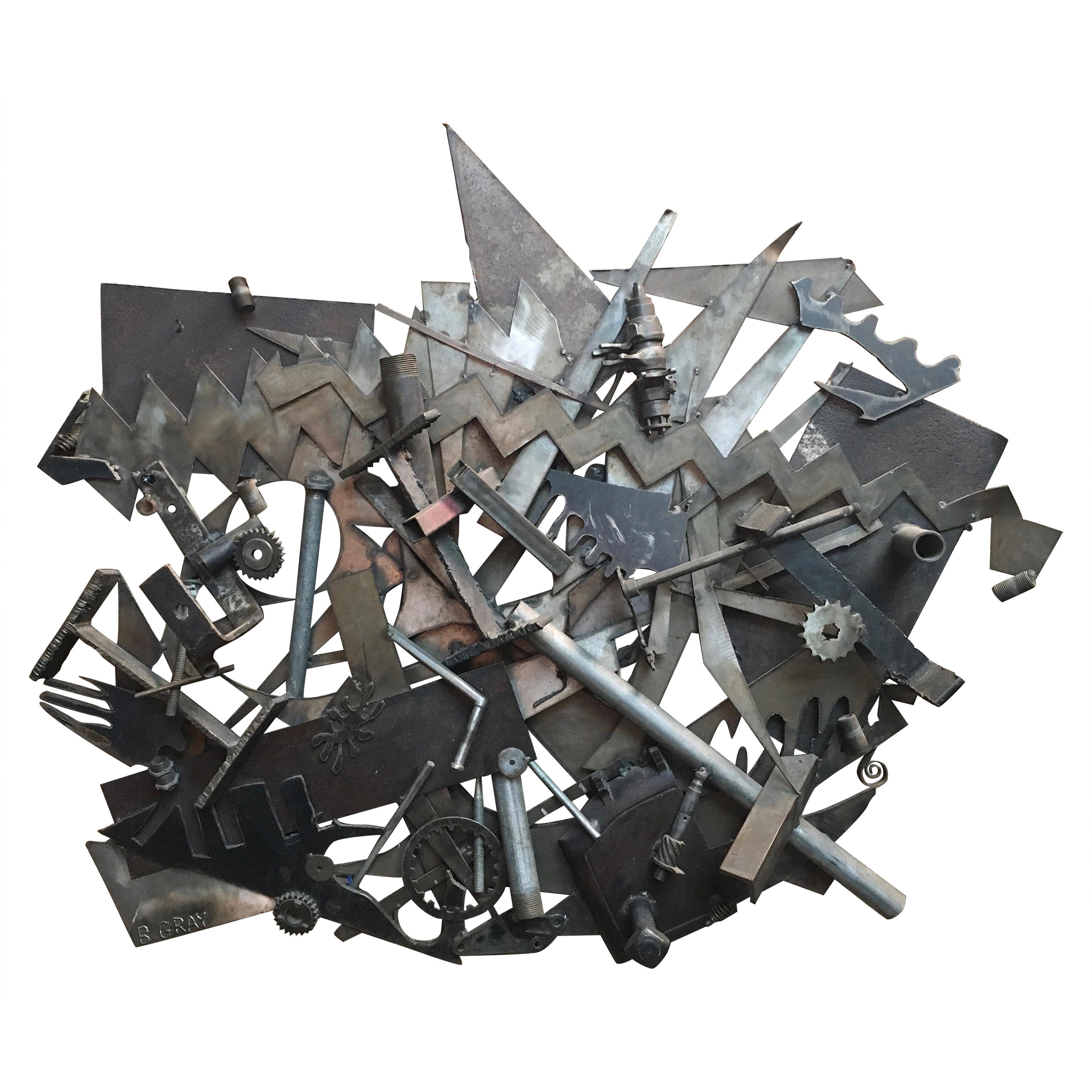 Steel with Found Objects Brutal Wall Sculpture by Bruce Gray