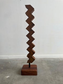 Steel Zig Zag Sculpture in Steel and Mahogany