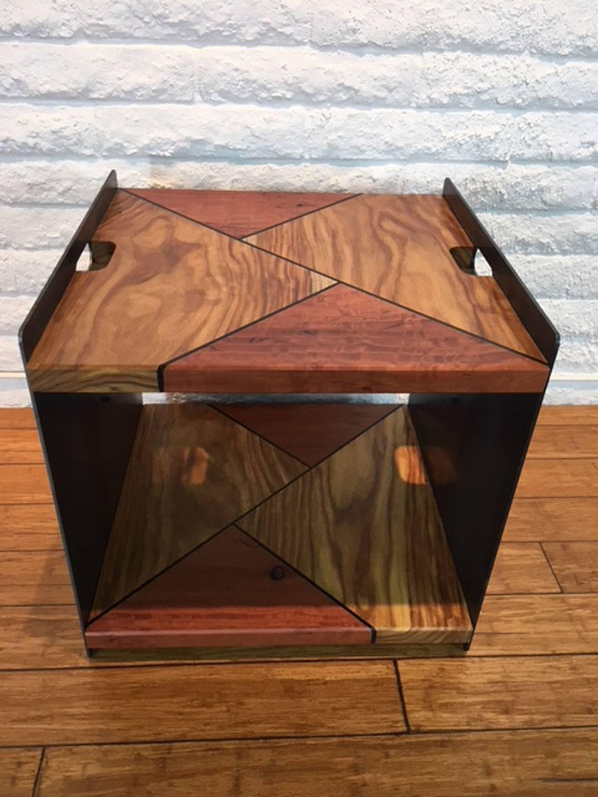 American Craftsman Steel, Rosewood and Eucalyptus Side Table For Sale