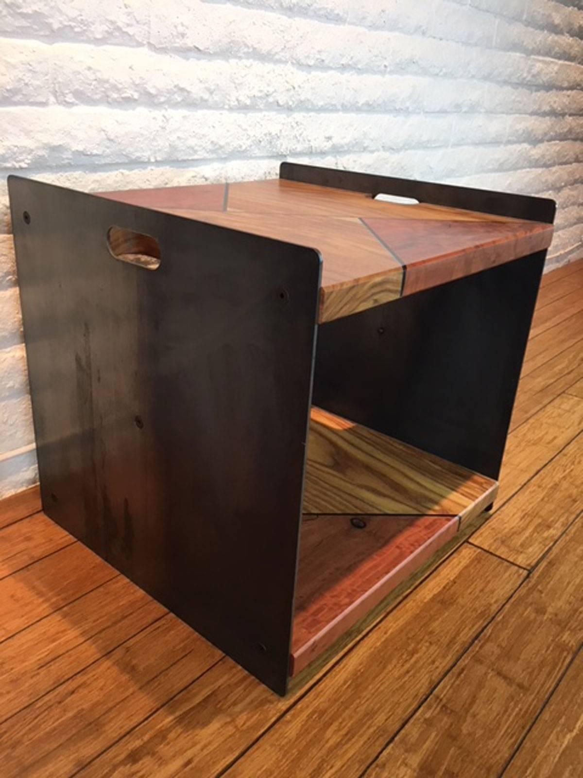 American Steel, Rosewood and Eucalyptus Side Table For Sale