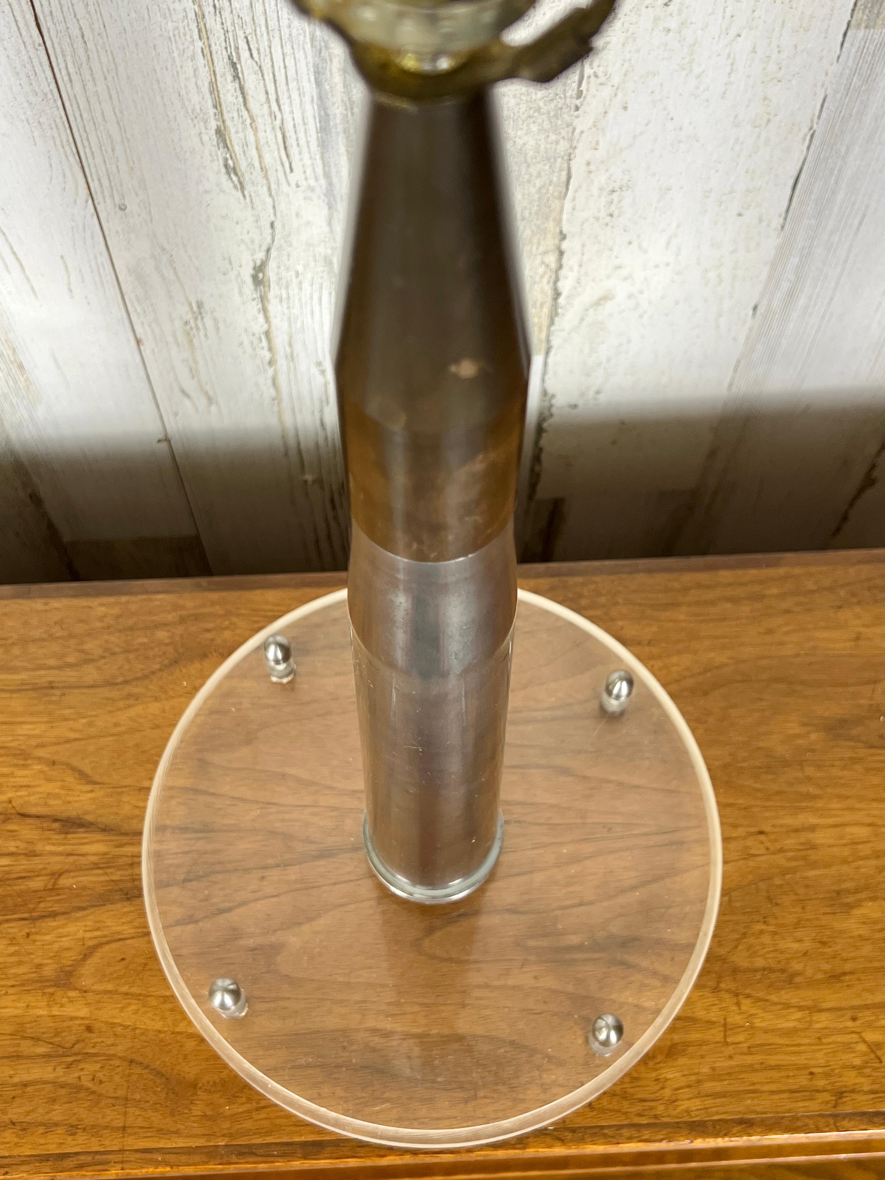Steel, Brass and Lucite Artillery Shell Lamps For Sale 13