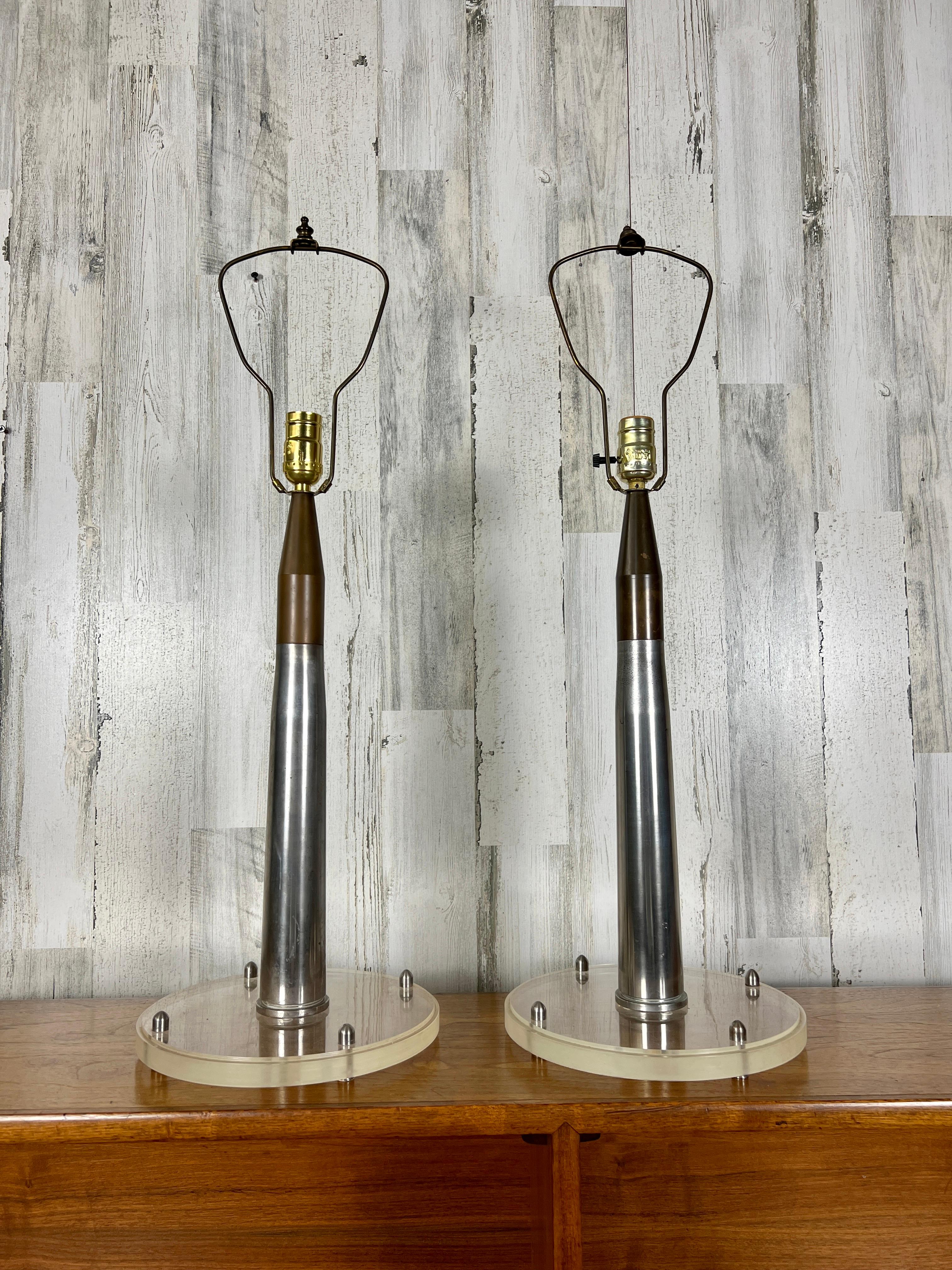 North American Steel, Brass and Lucite Artillery Shell Lamps For Sale