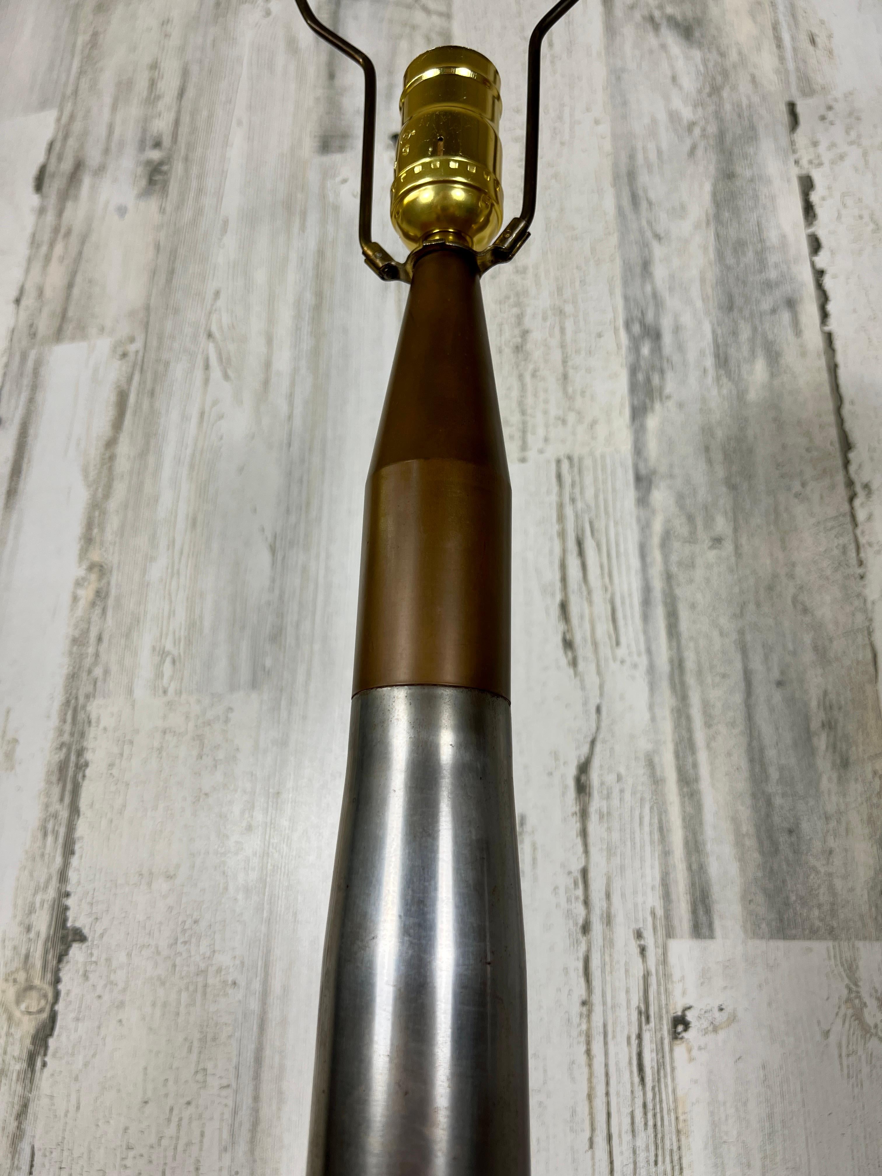 Steel, Brass and Lucite Artillery Shell Lamps In Good Condition For Sale In Denton, TX