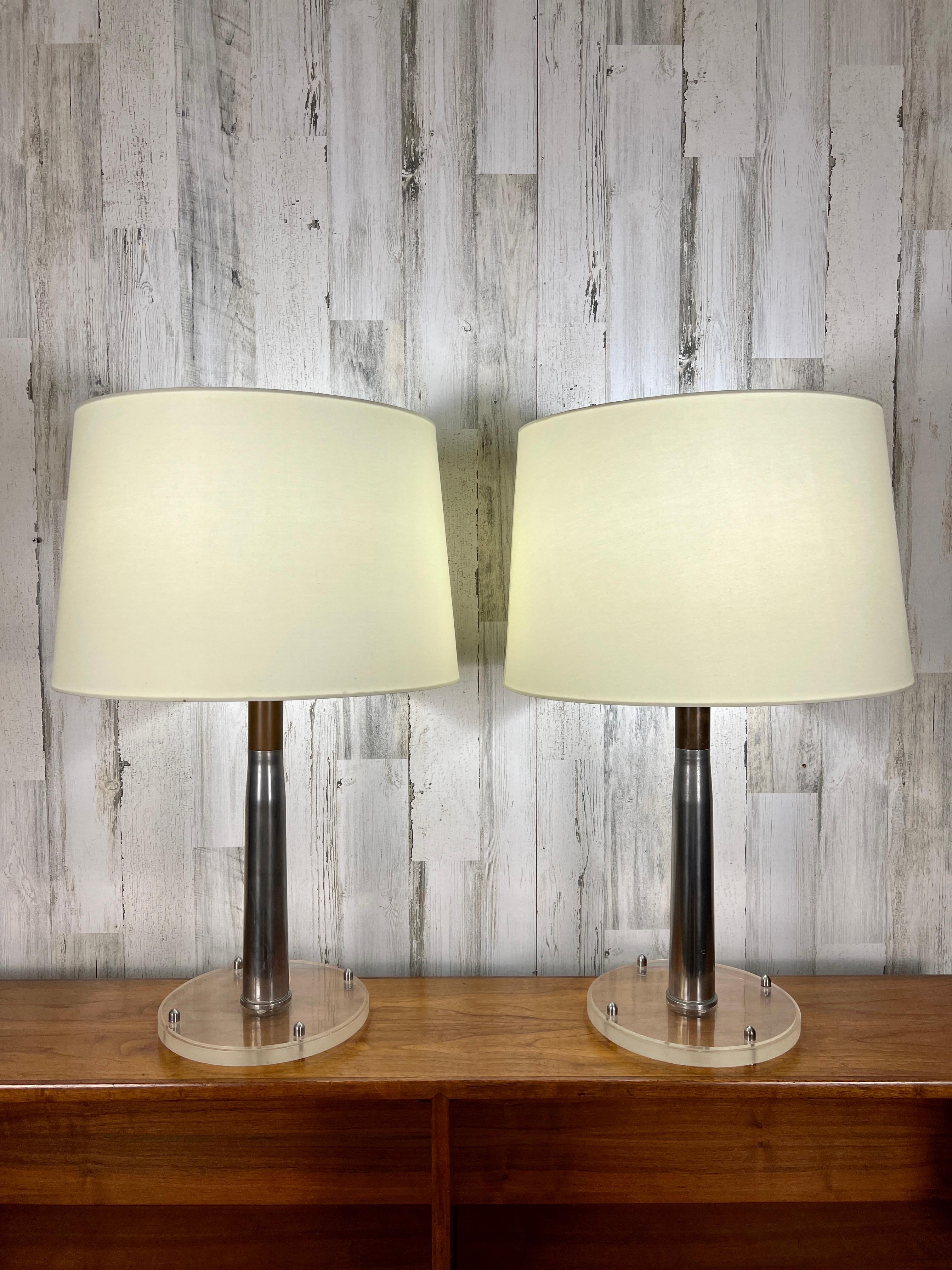 Steel, Brass and Lucite Artillery Shell Lamps For Sale 1