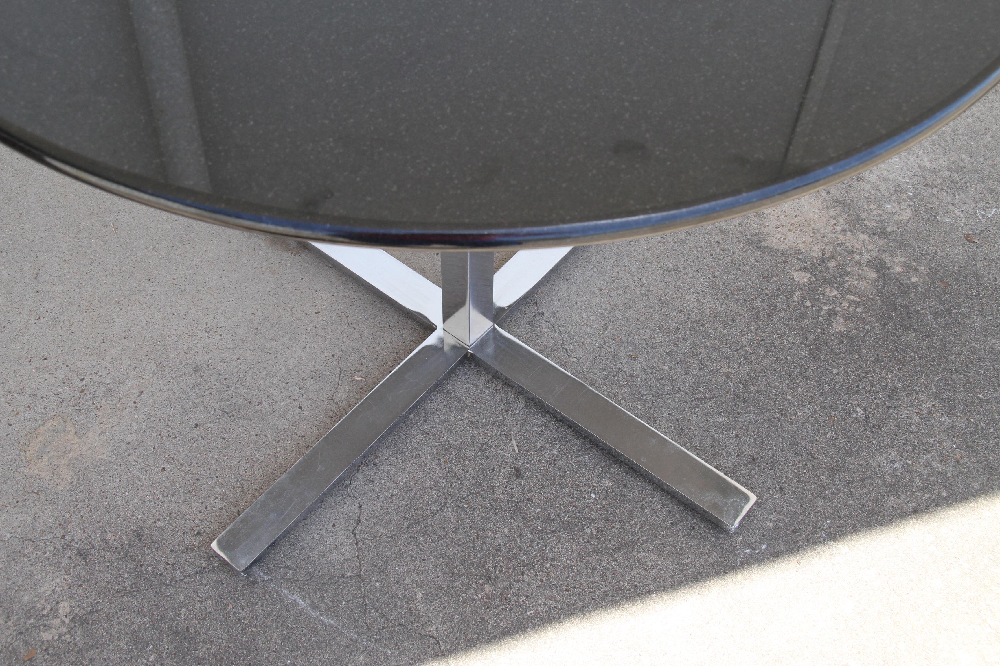 Late 20th Century Steelcase 38” Diameter Round Granite Table with Stainless Base  For Sale