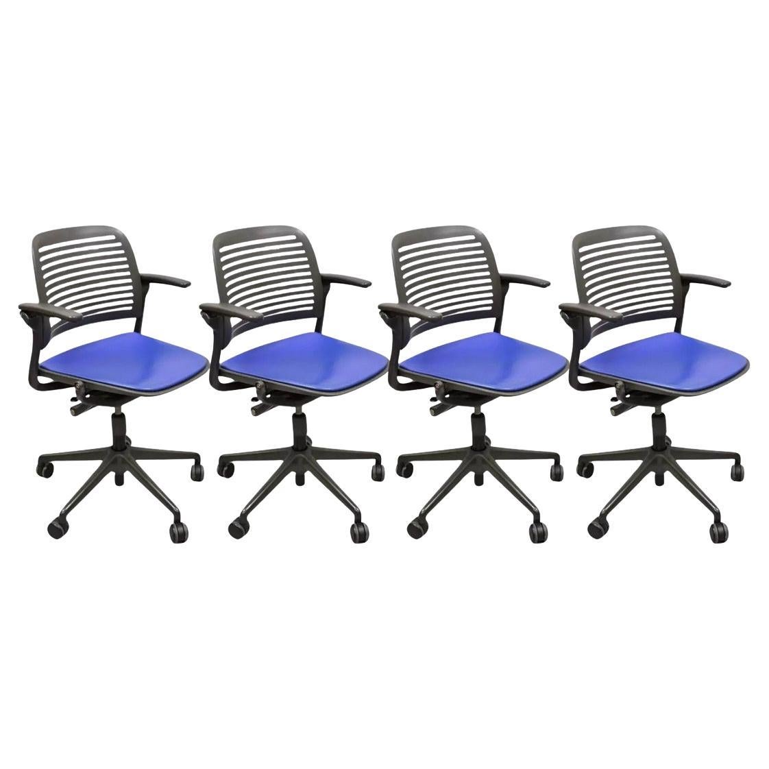 Steelcase 487 Cachet Swivel Office Desk Chair with Blue Seat - Set of 4