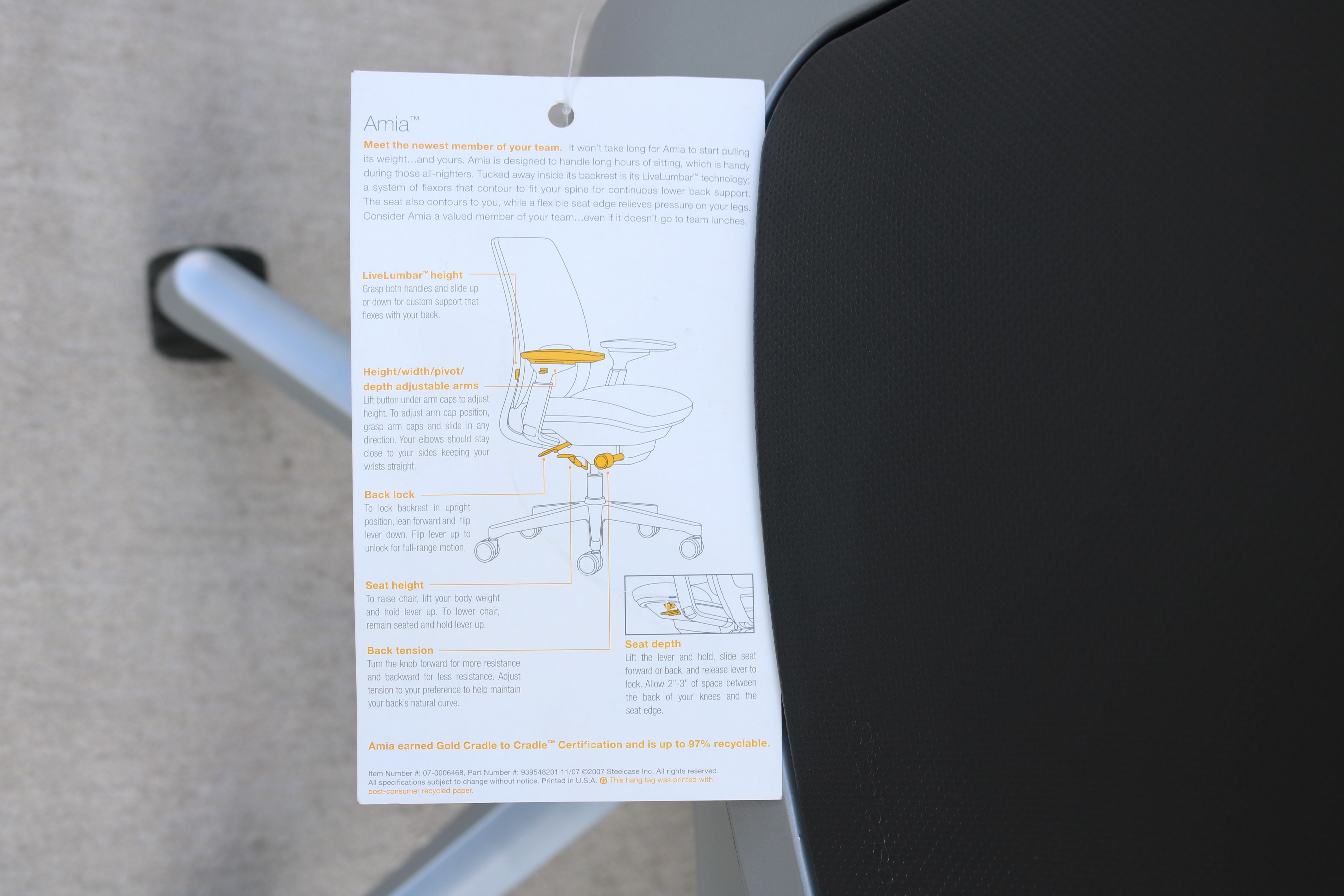 Steelcase Amia Executive Ergonomic Adjustable Office Chair Grey Fabric Brand New 9