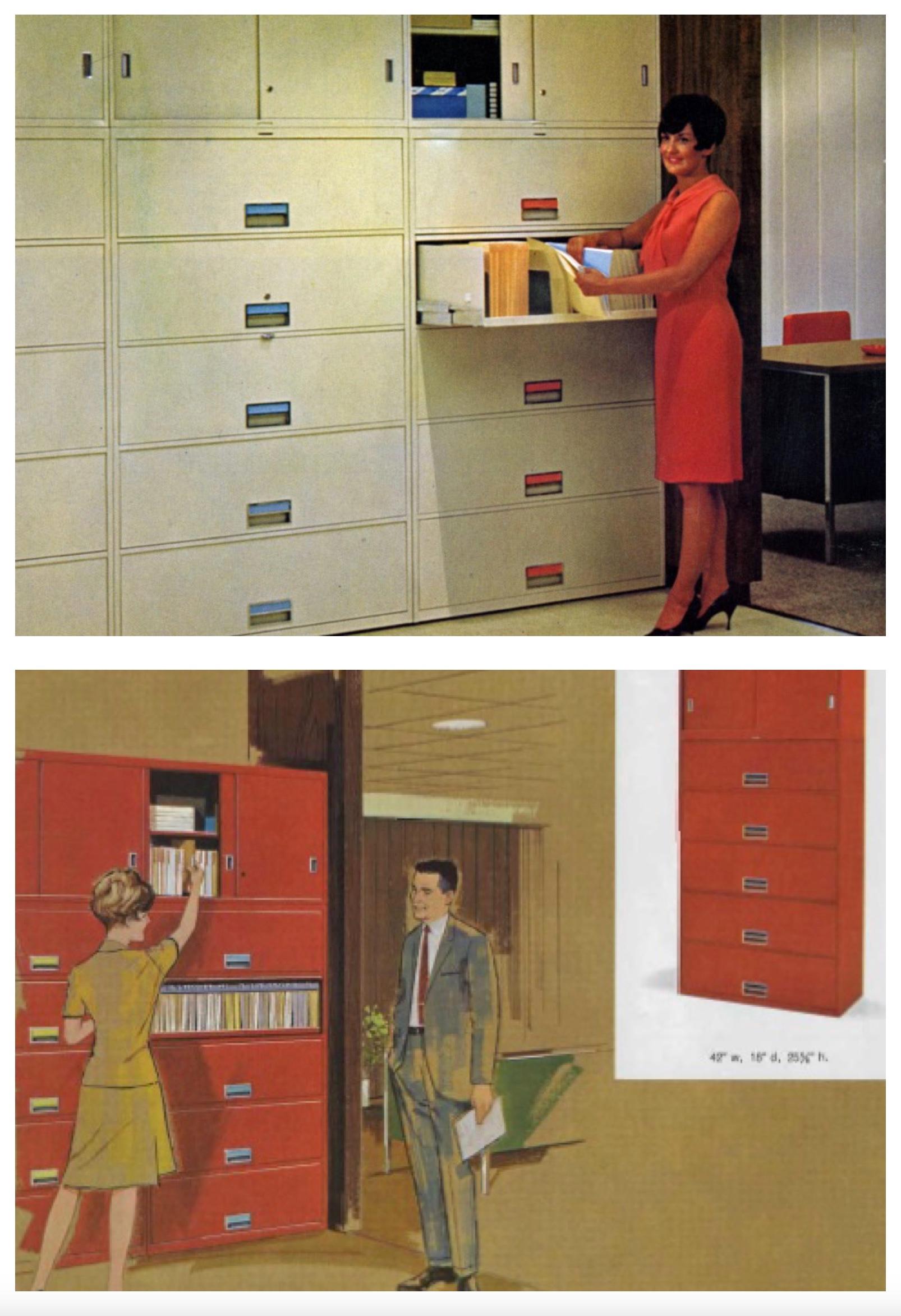 Mid-20th Century Steelcase Broadside Lateral Filing Cabinets on Rolling Base (2) For Sale