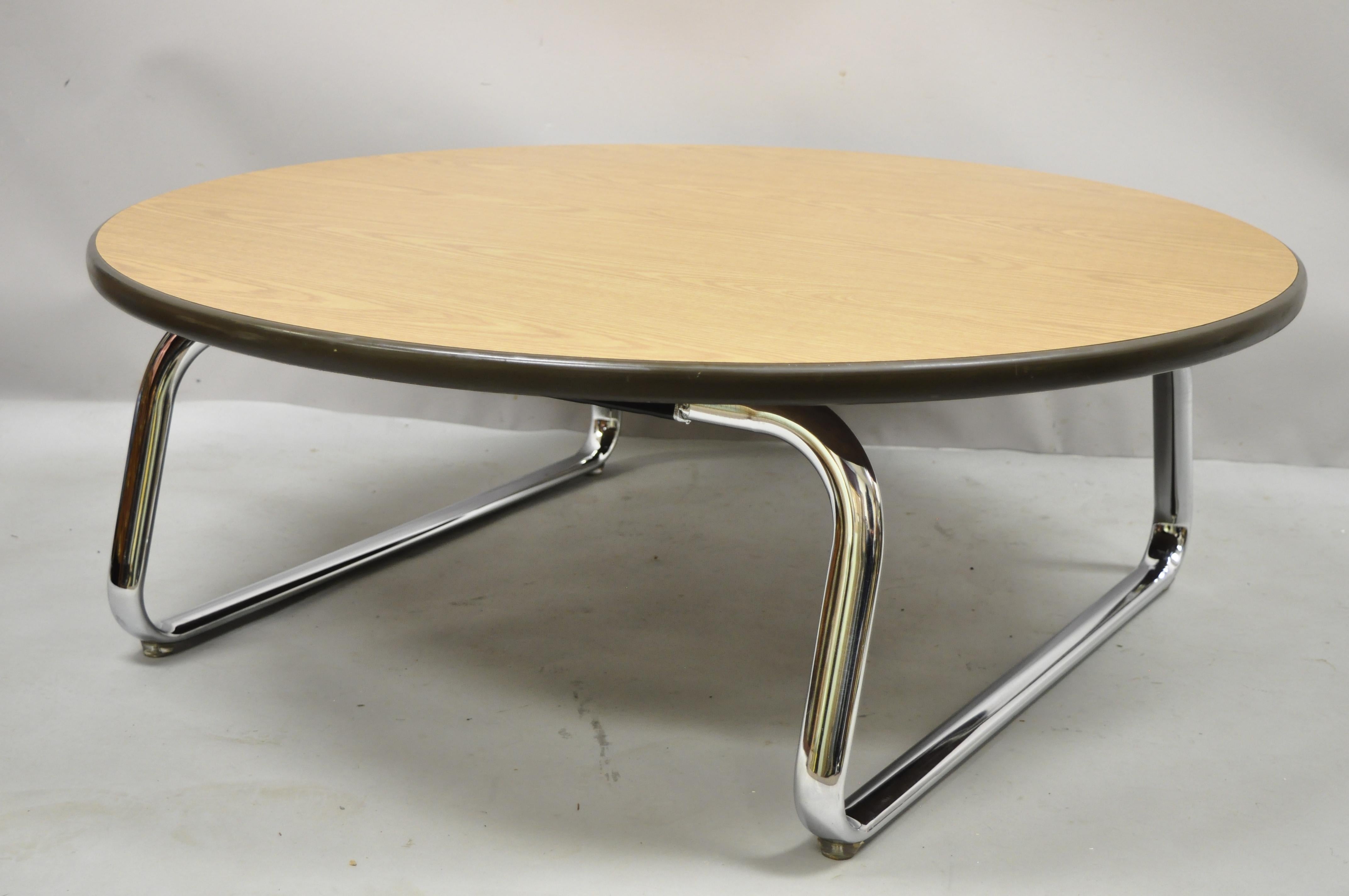 Steelcase Chrome Base Round Formica Top Mid-Century Modern Office Coffee Table 3