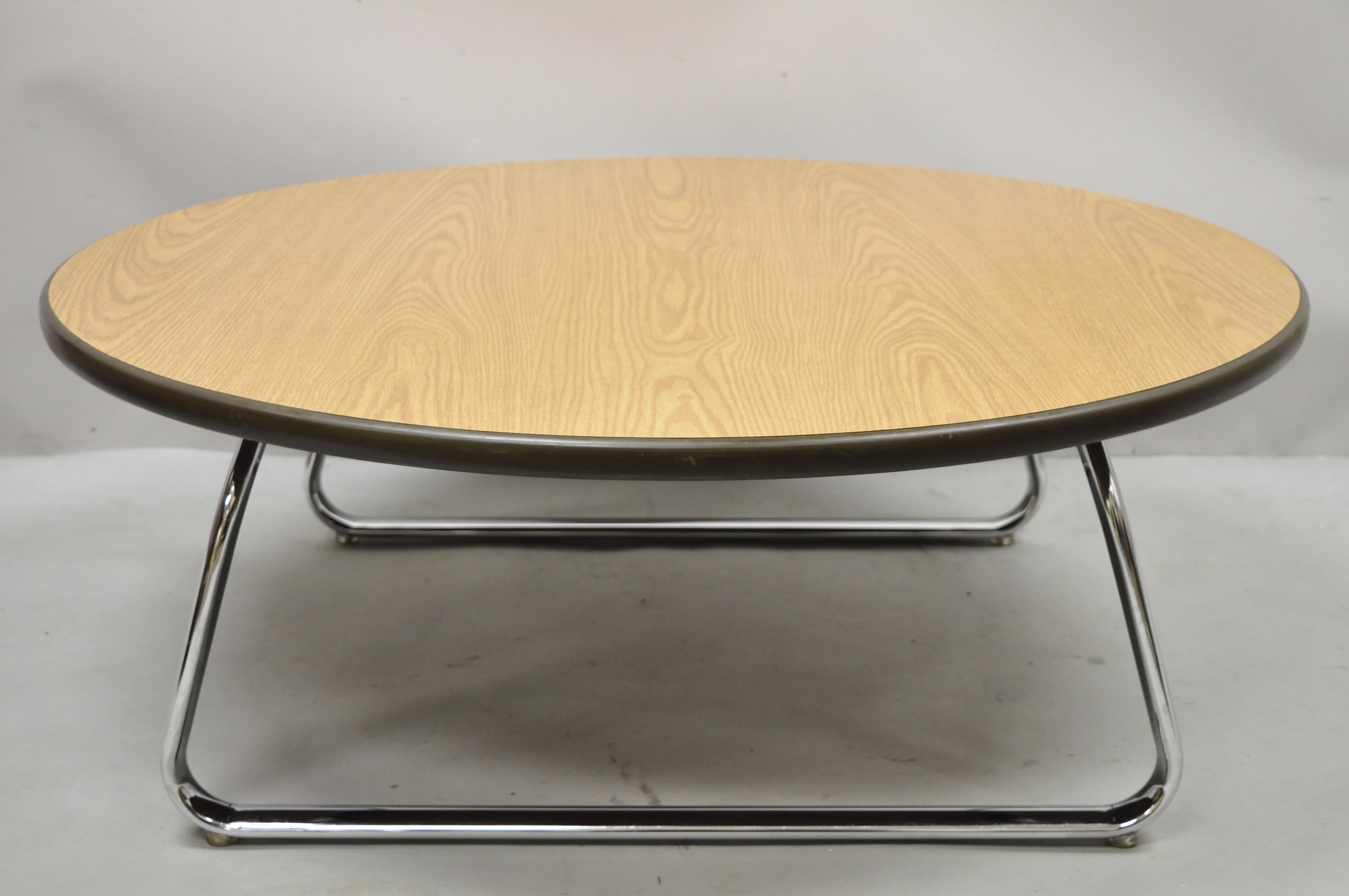 Steelcase Chrome Base Round Formica Top Mid-Century Modern Office Coffee Table 4