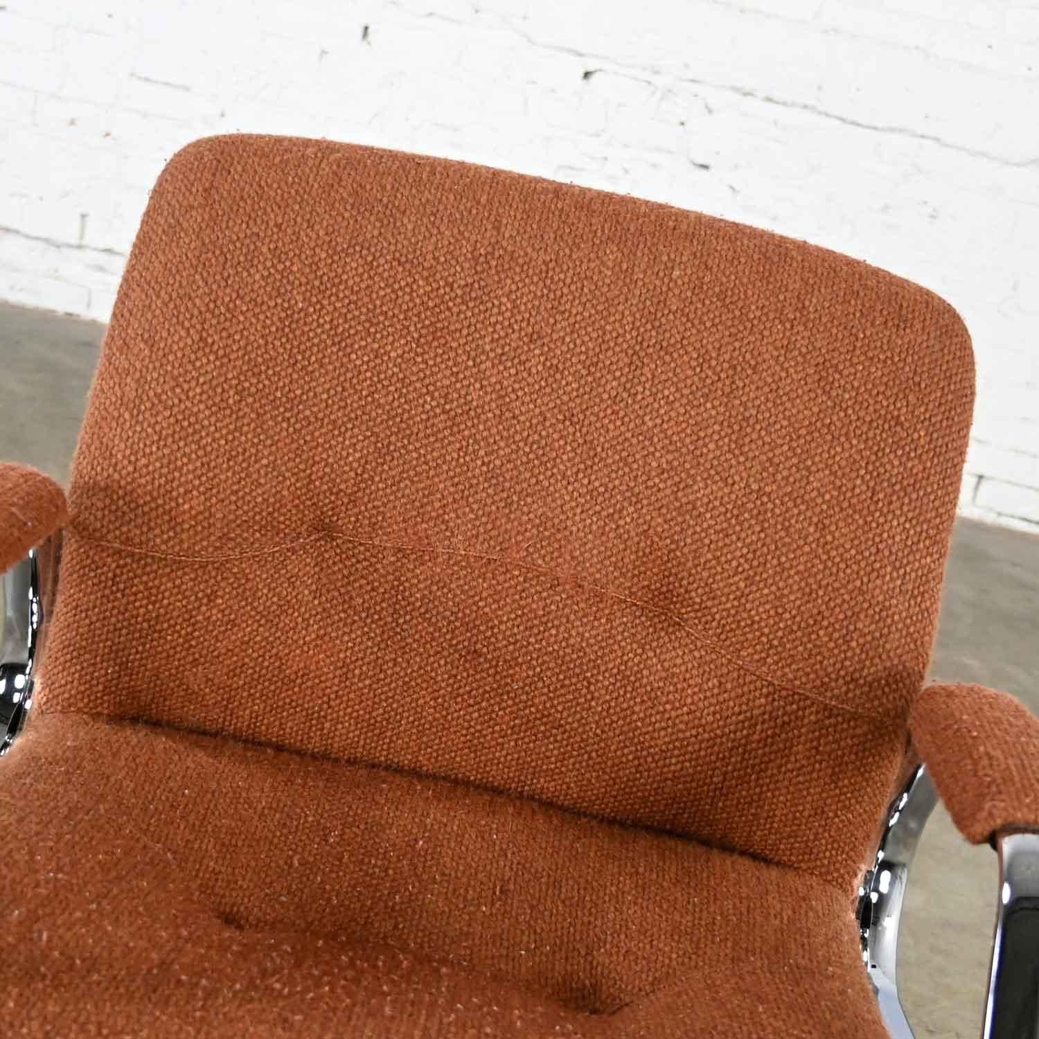 Steelcase Chrome Brown Upholstery Swivel Chair Model #454 Style Charles Pollock 4