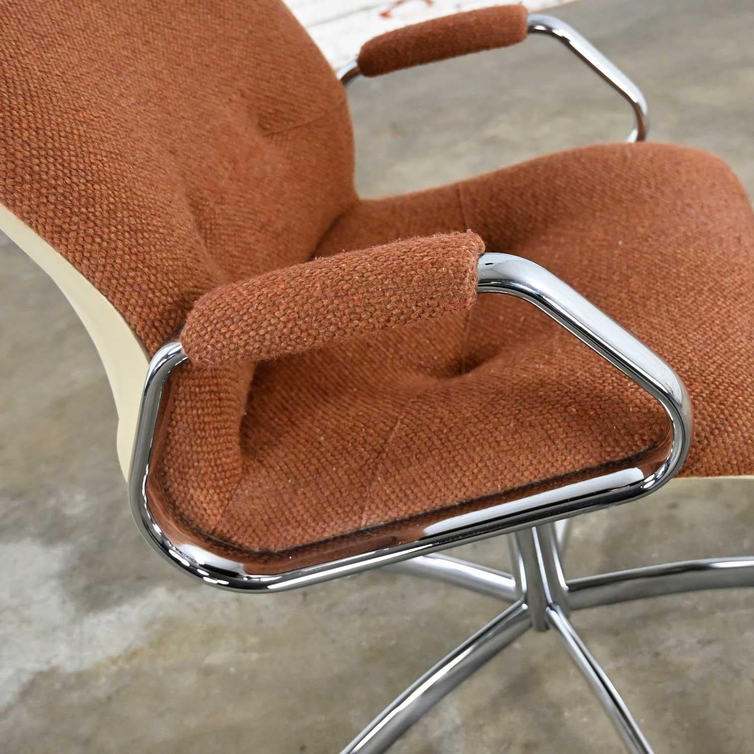 Steelcase Chrome Brown Upholstery Swivel Chair Model #454 Style Charles Pollock 8